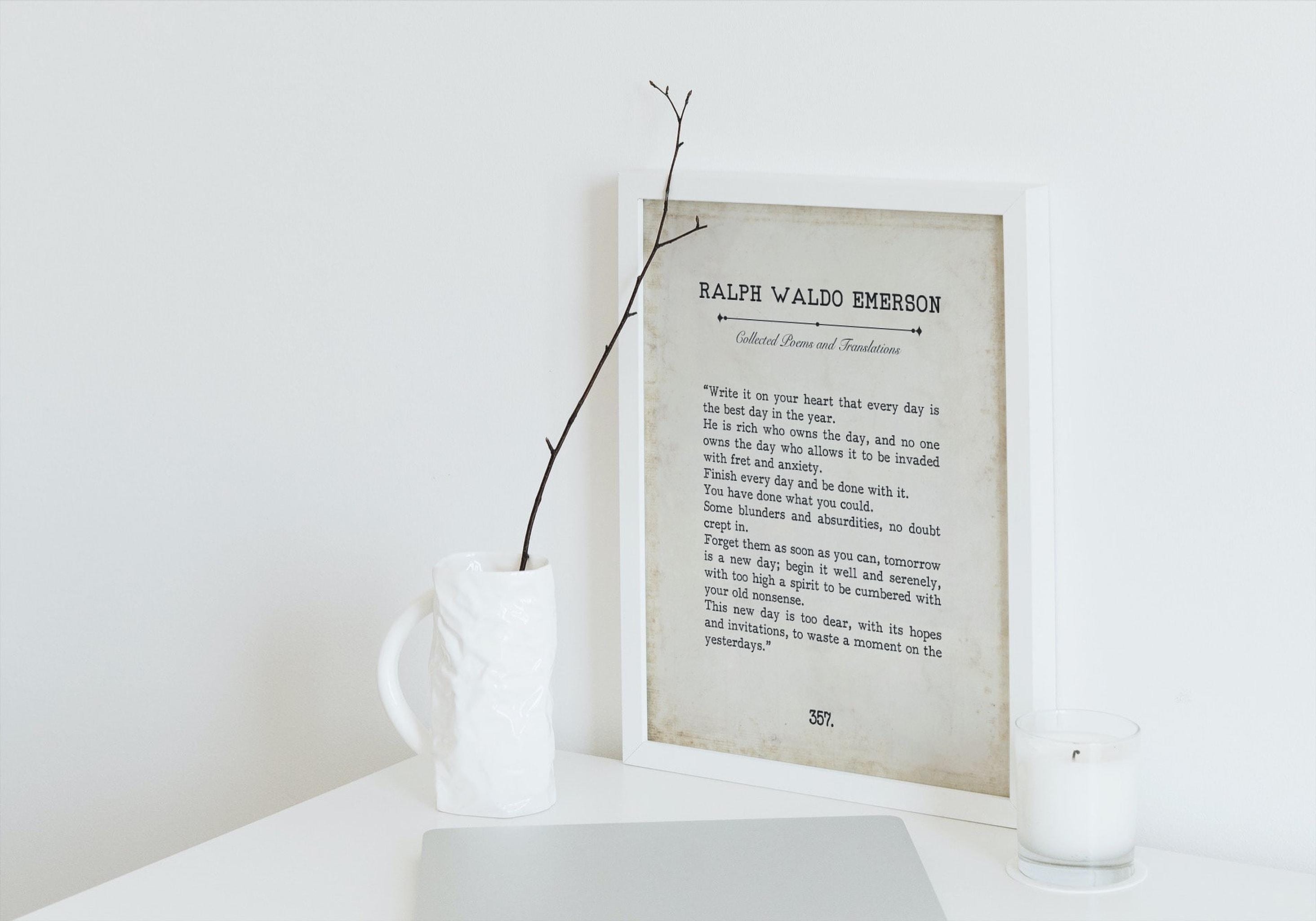 Ralph Waldo Emerson Book Page Inspirational Wall Art, Write it on your heart that every day is the best Quote Vintage Style Print Wall Decor