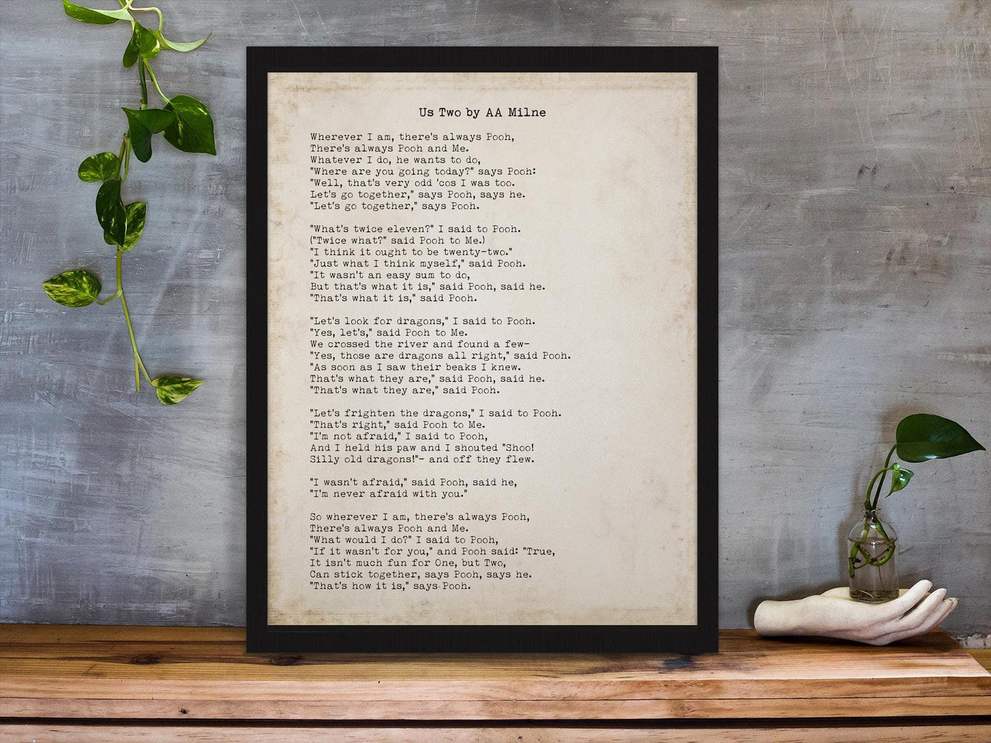 AA Milne Us Two Poem Print, Framed and Unframed Options with Minimalist Backgrounds