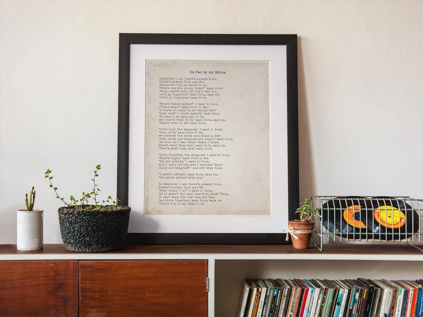 AA Milne Us Two Poem Print, Framed and Unframed Options with Minimalist Backgrounds