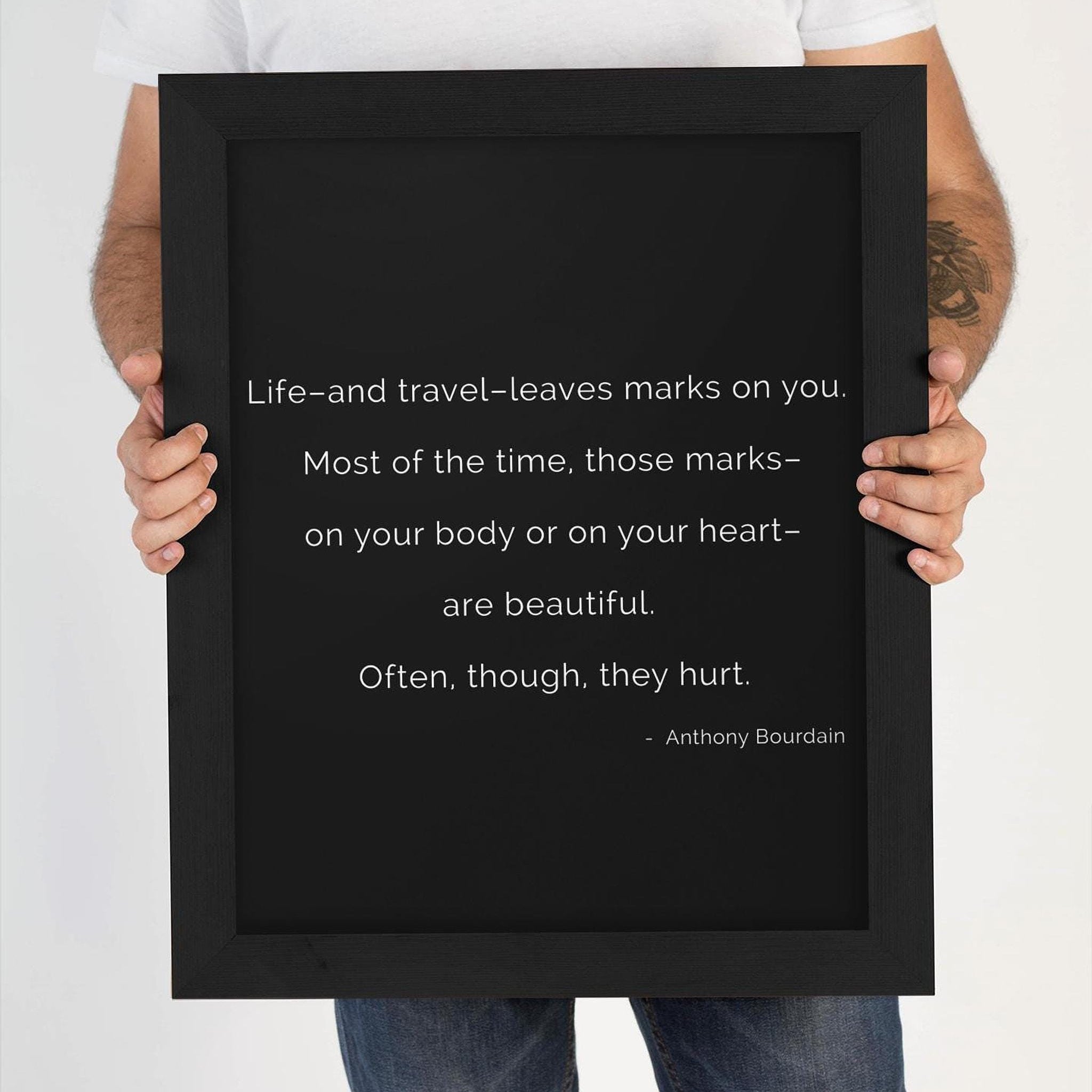 Anthony Bourdain Quote Print – Black White Wall Art, Travel Inspired Typography