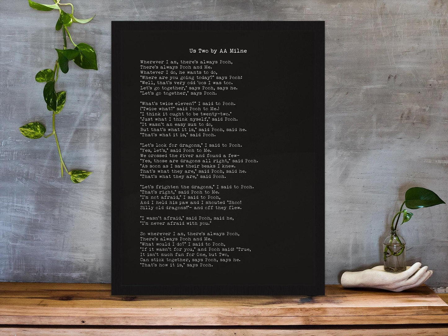 AA Milne Us Two Poem Print, Framed and Unframed Options with Minimalist Backgrounds