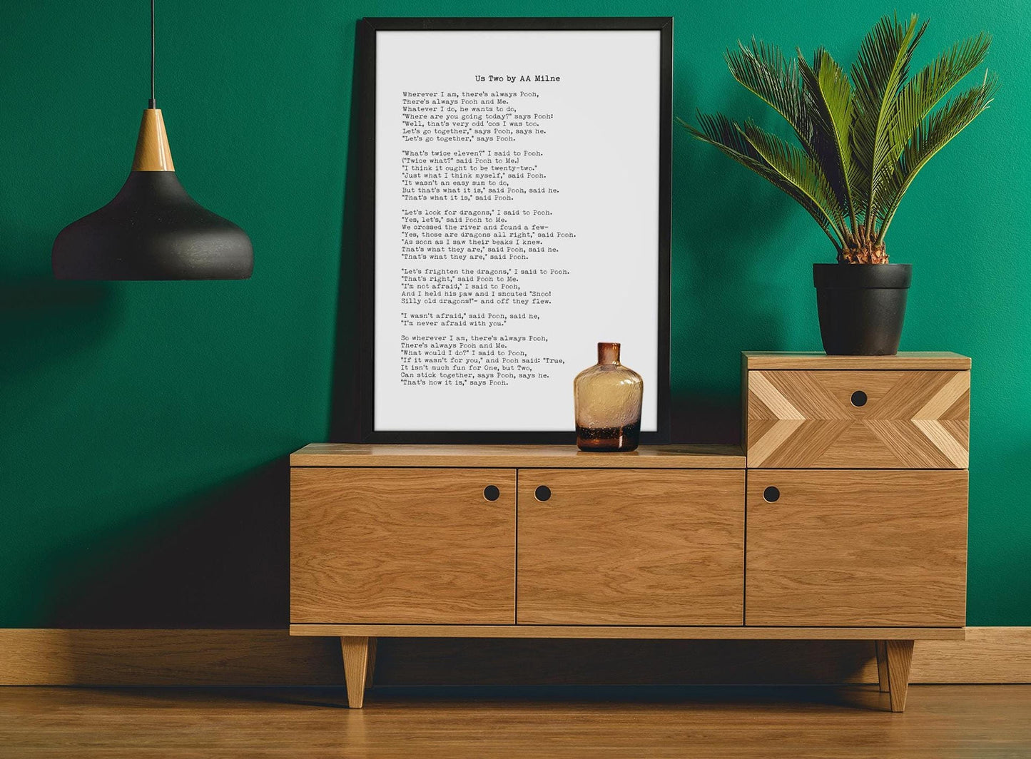 AA Milne Us Two Poem Print, Framed and Unframed Options with Minimalist Backgrounds