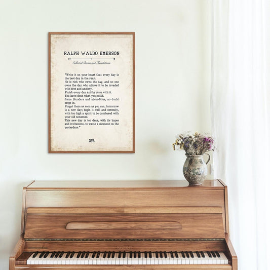 Ralph Waldo Emerson Book Page Inspirational Wall Art, Write it on your heart that every day is the best Quote Vintage Style Print Wall Decor