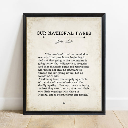 John Muir Our National Parks vintage book page print in a black frame