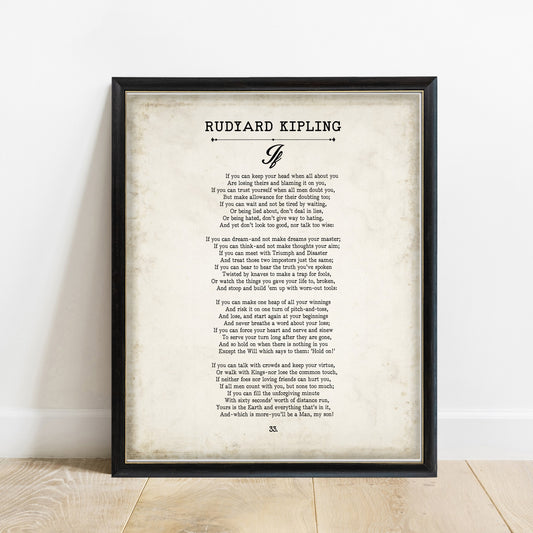 Rudyard Kipling If poem as a vintage book page print in a black frame