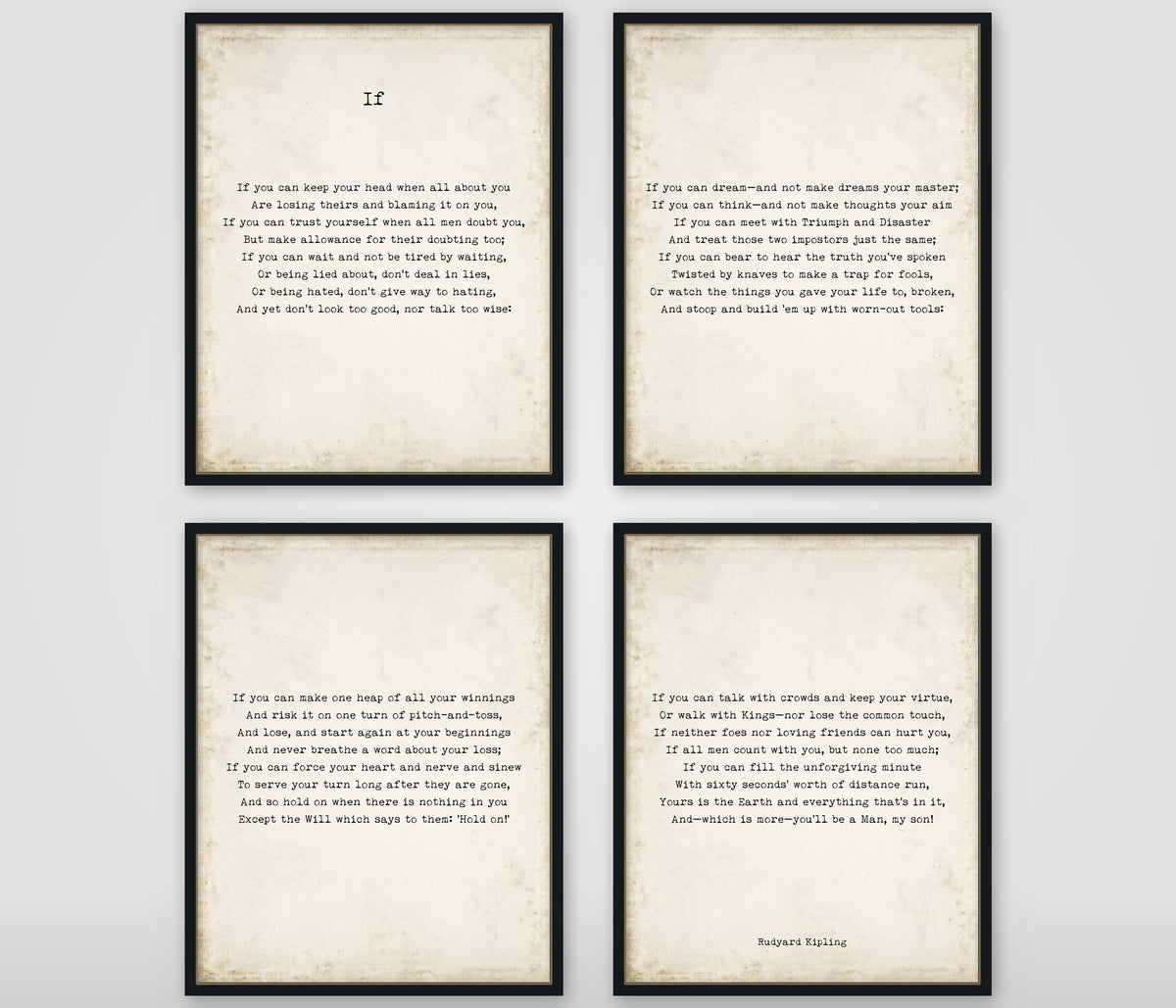Rudyard Kipling If typewriter set of four prints as a gallery wall, vintage background