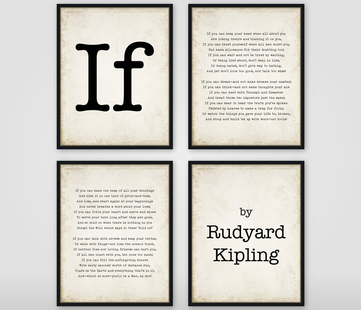 Rudyard Kipling If title and author set of four as a gallery wall, vintage background