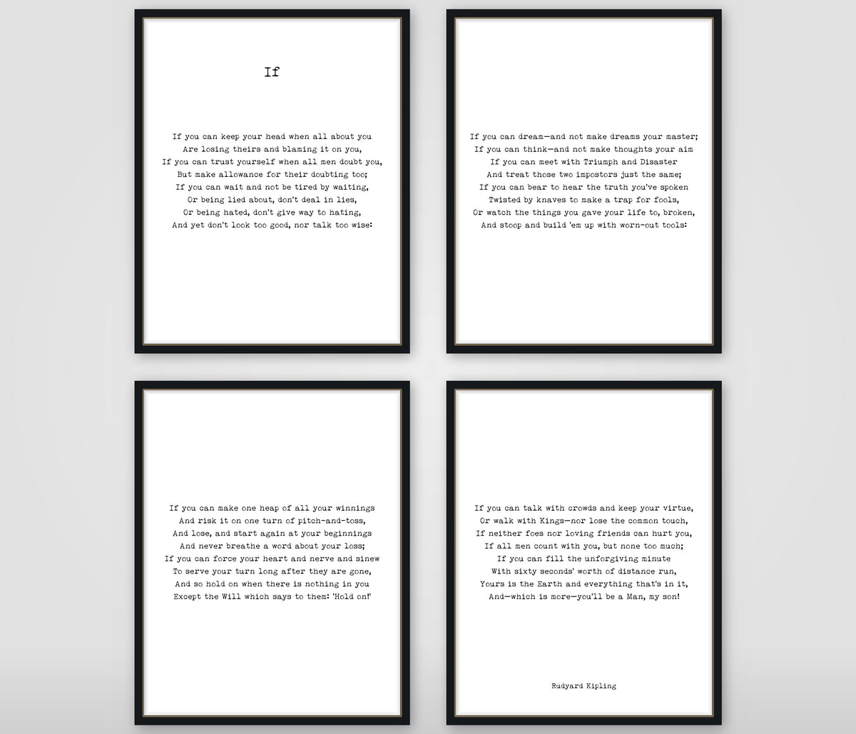Rudyard Kipling If typewriter set of four prints as a gallery wall, white background