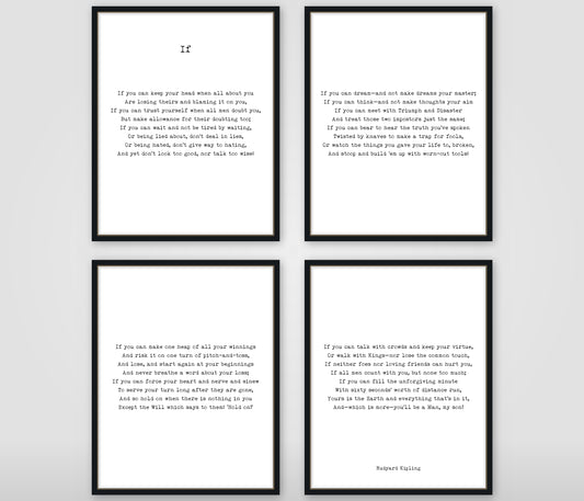 Rudyard Kipling If typewriter set of four prints as a gallery wall, white background