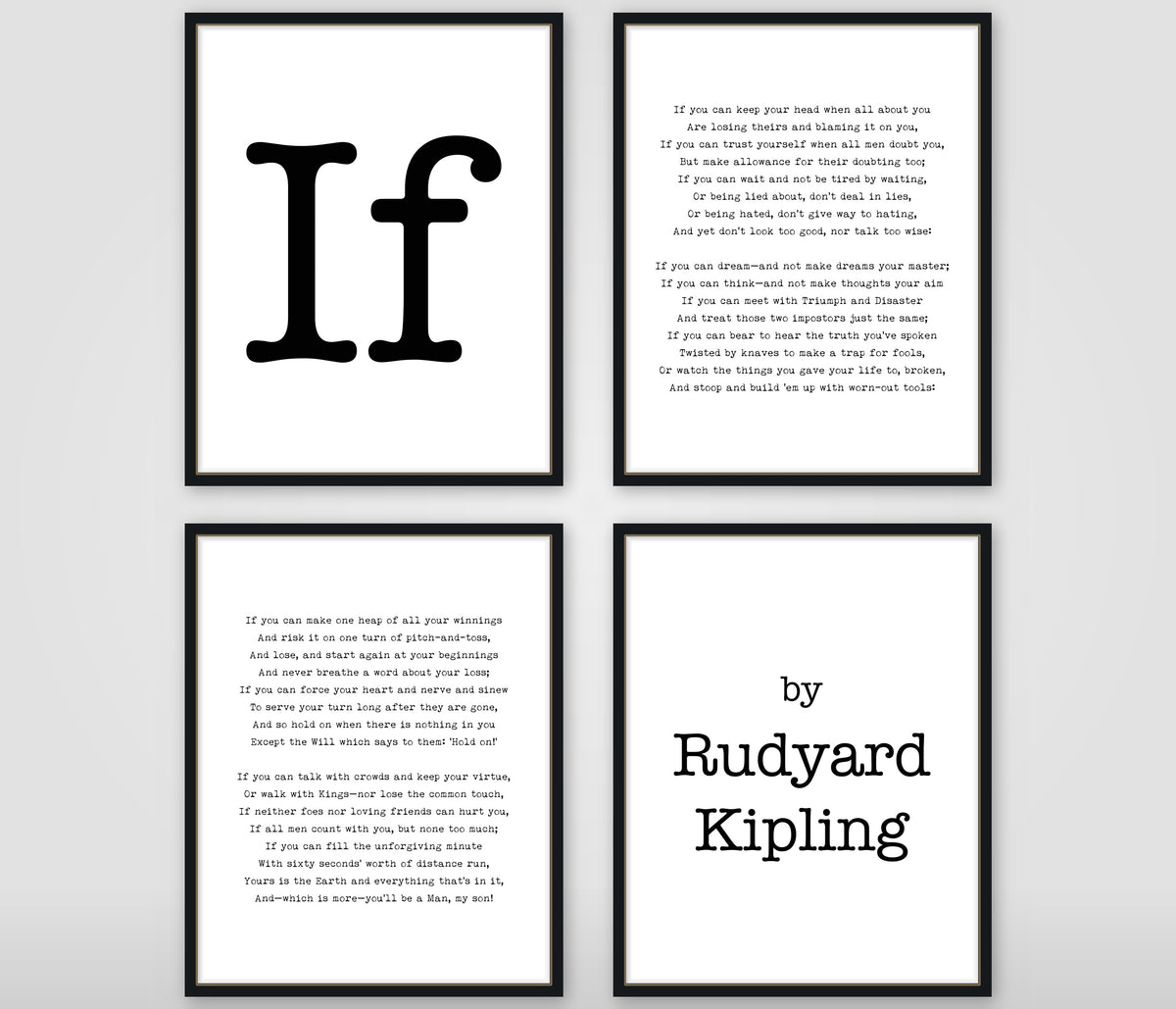 Rudyard Kipling If title and author set of four as a gallery wall, white background