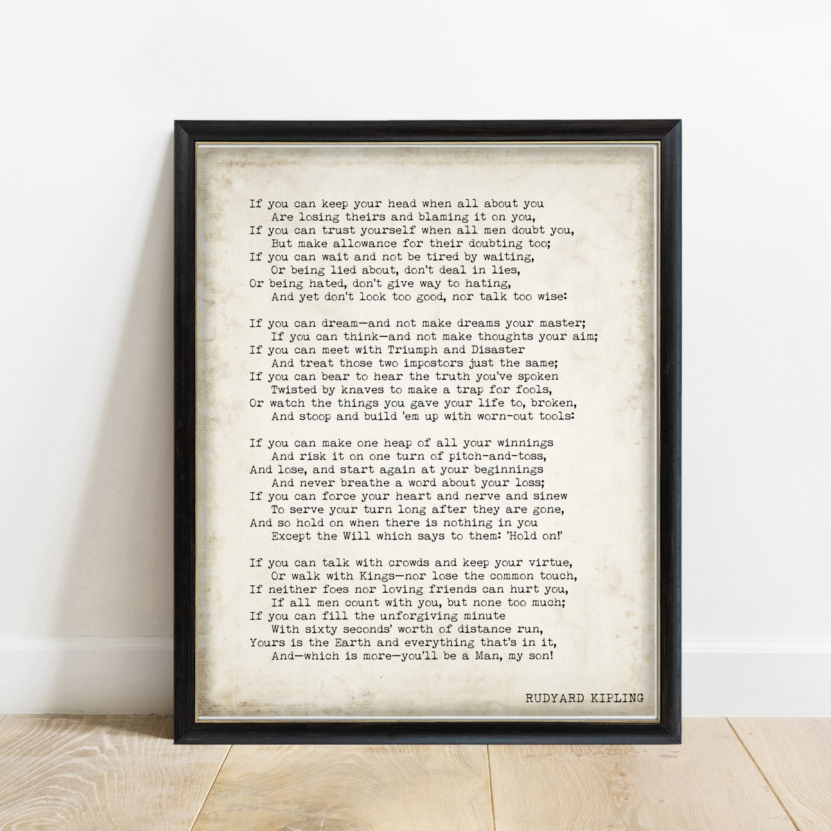 Rudyard Kipling If full poem print in a black frame, vintage background