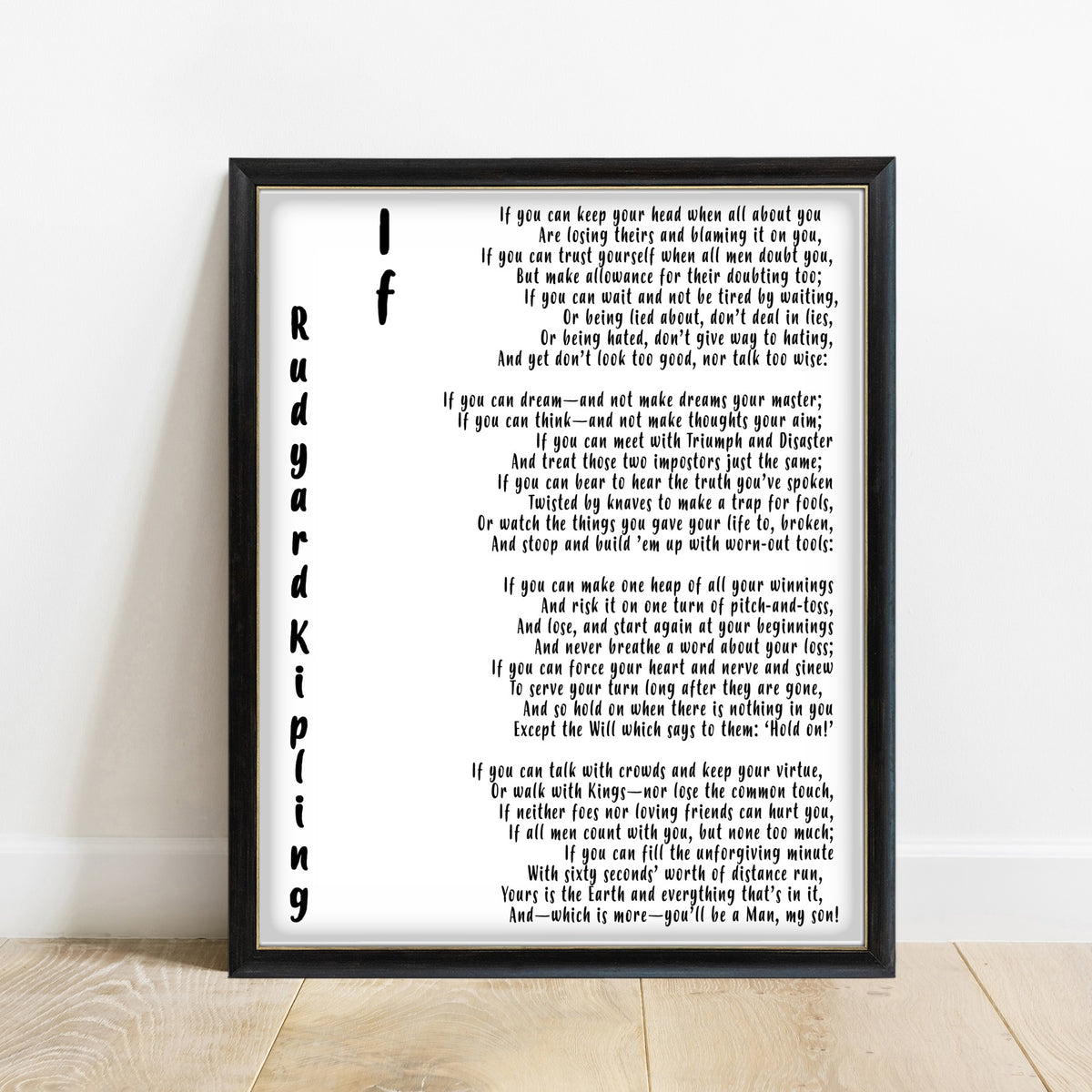 Rudyard Kipling If poem print with RK initials in a black frame, white background