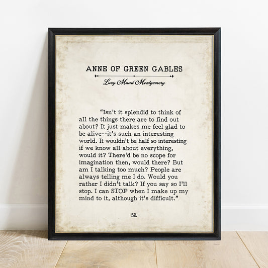 Anne of Green Gables isn't it splendid vintage book page print in a black frame