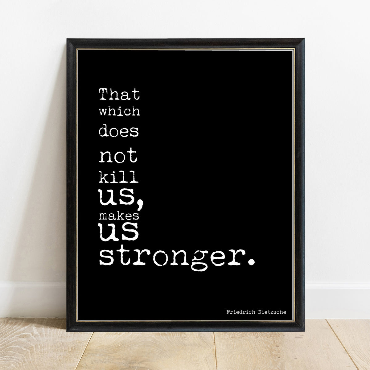 Friedrich Nietzsche seen dancing quote print, in a black frame, black background