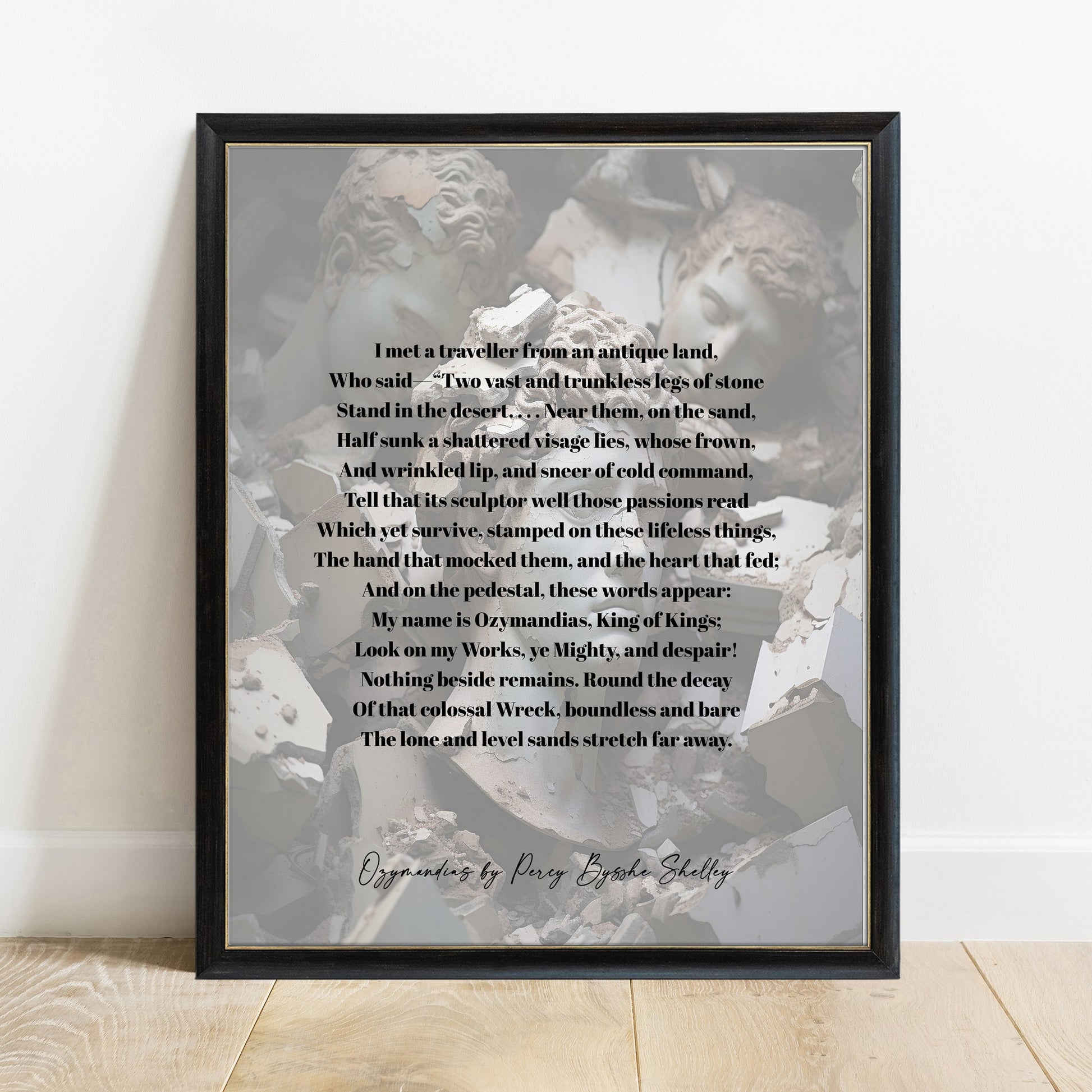 Ozymandias Percy Bysshe Shelley vintage book page poem print in a black frame
