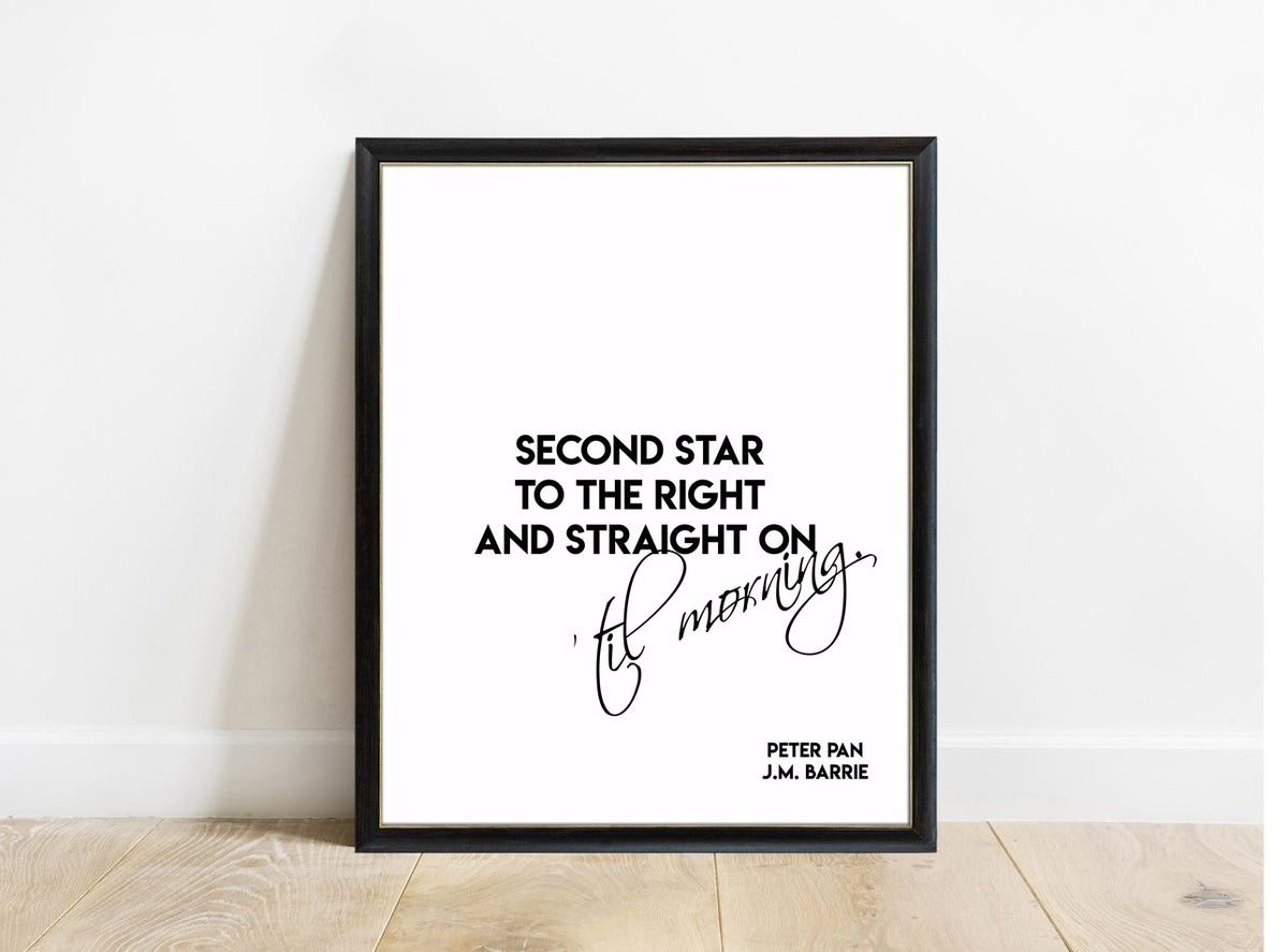 Peter Pan Second Star To The Right print in a black frame, white background