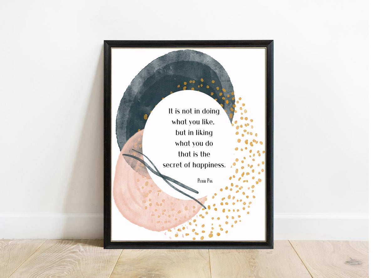 Peter Pan Secret Of Happiness watercolour print in a black frame, colour