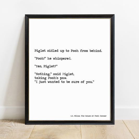 I just wanted to be sure of you Winnie the Pooh print in a black frame, white background