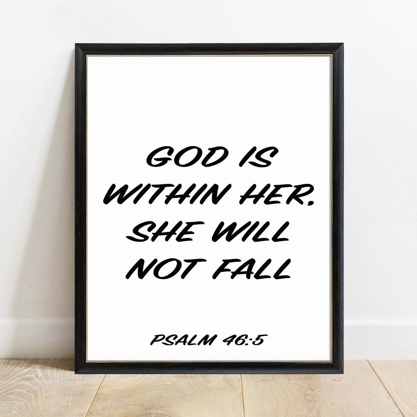 Psalm 46:5 God is within her scripture print in a black frame, white background