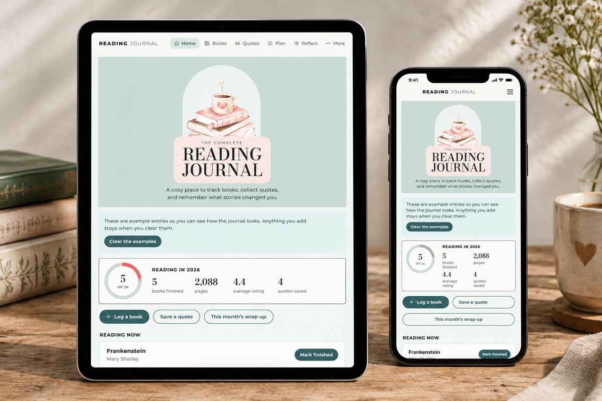 Complete Reading Journal printable PDF pages
