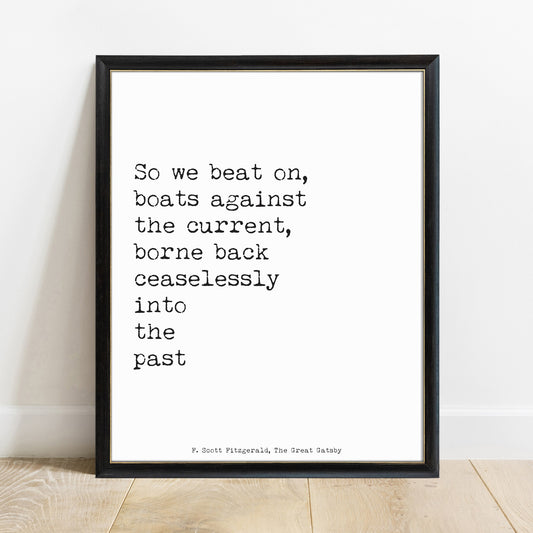 F Scott Fitzgerald So We Beat On quote print, white background, black frame