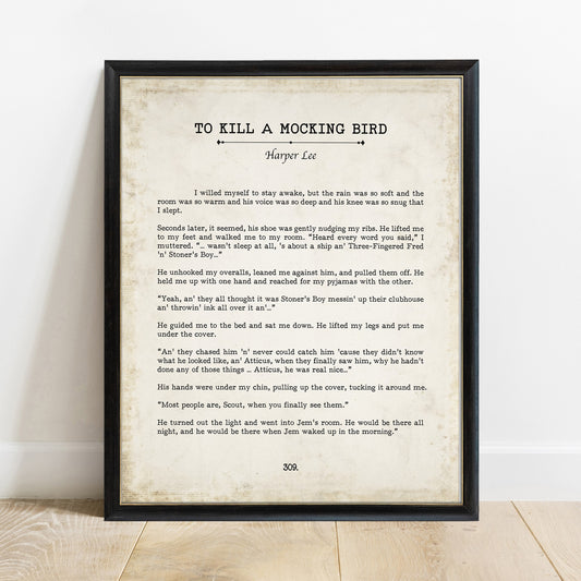 To Kill a Mockingbird last page vintage book page print in a black frame