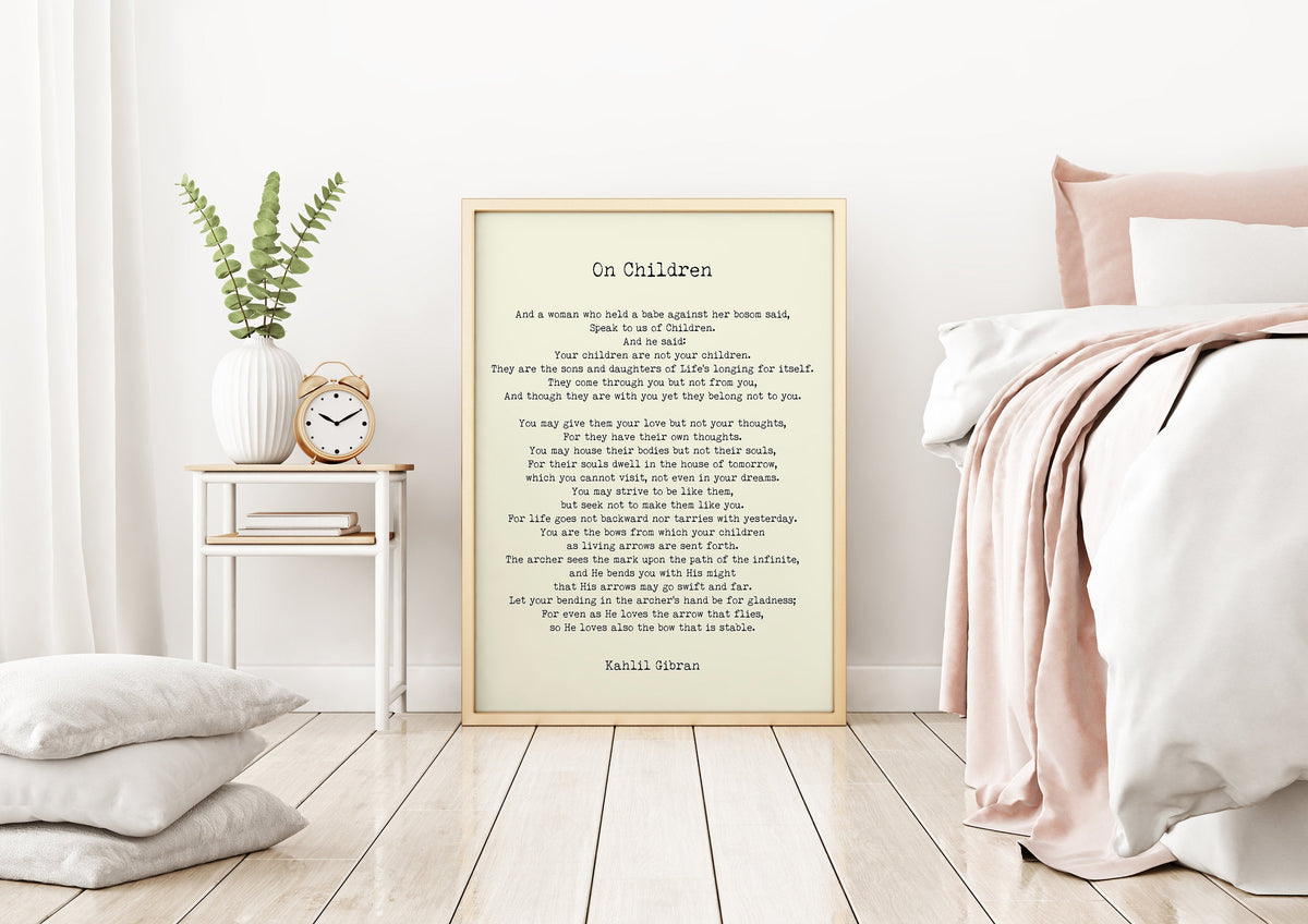 On Children Poem Kahlil Gibran Wall Art Prints Unframed in Black & White or Cream and Black