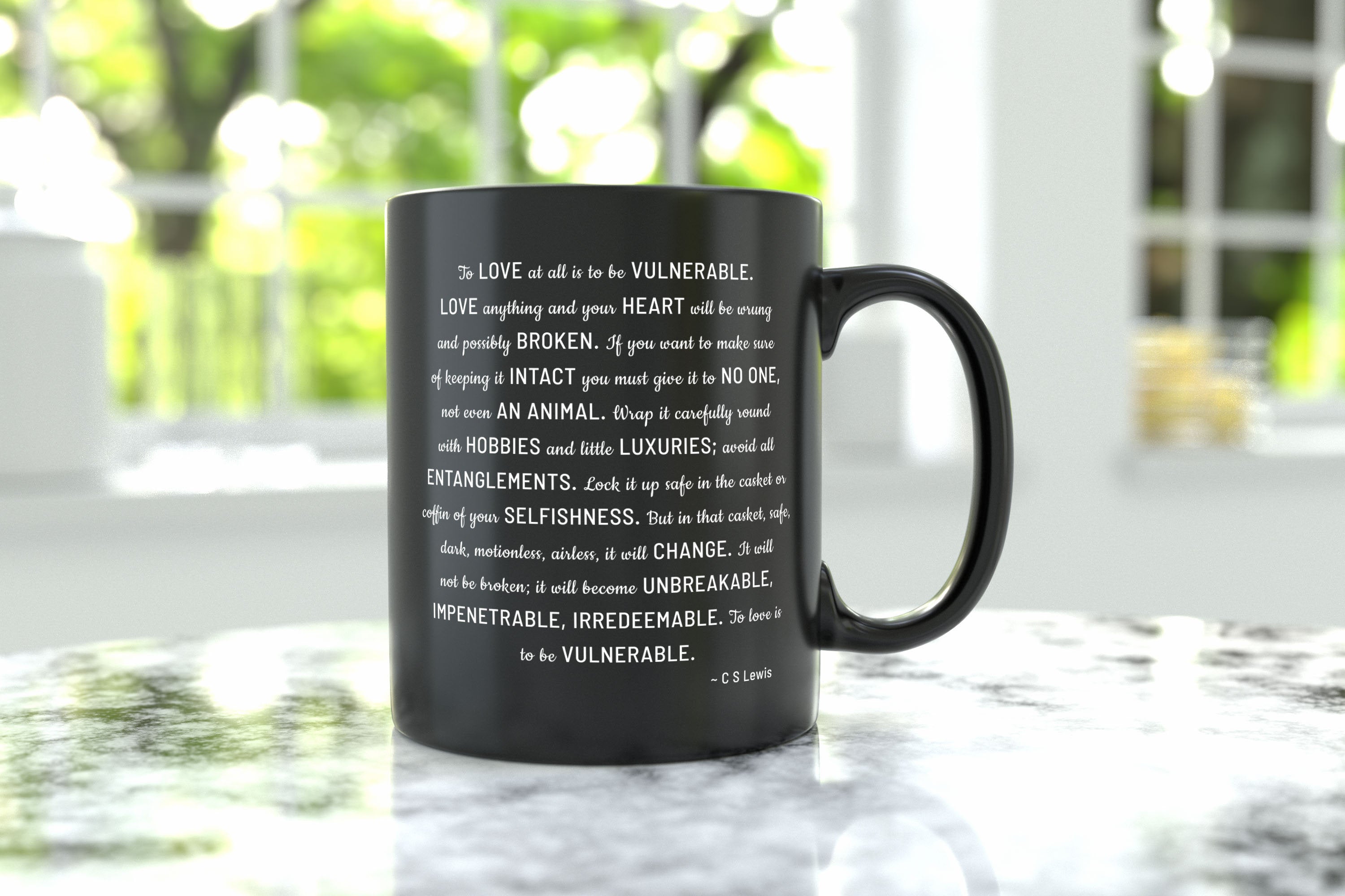 CS Lewis To Love Is To Be Vulnerable, Unique Black & White Coffee Mug Gift For Her, Large Tea Mug with Love Quote