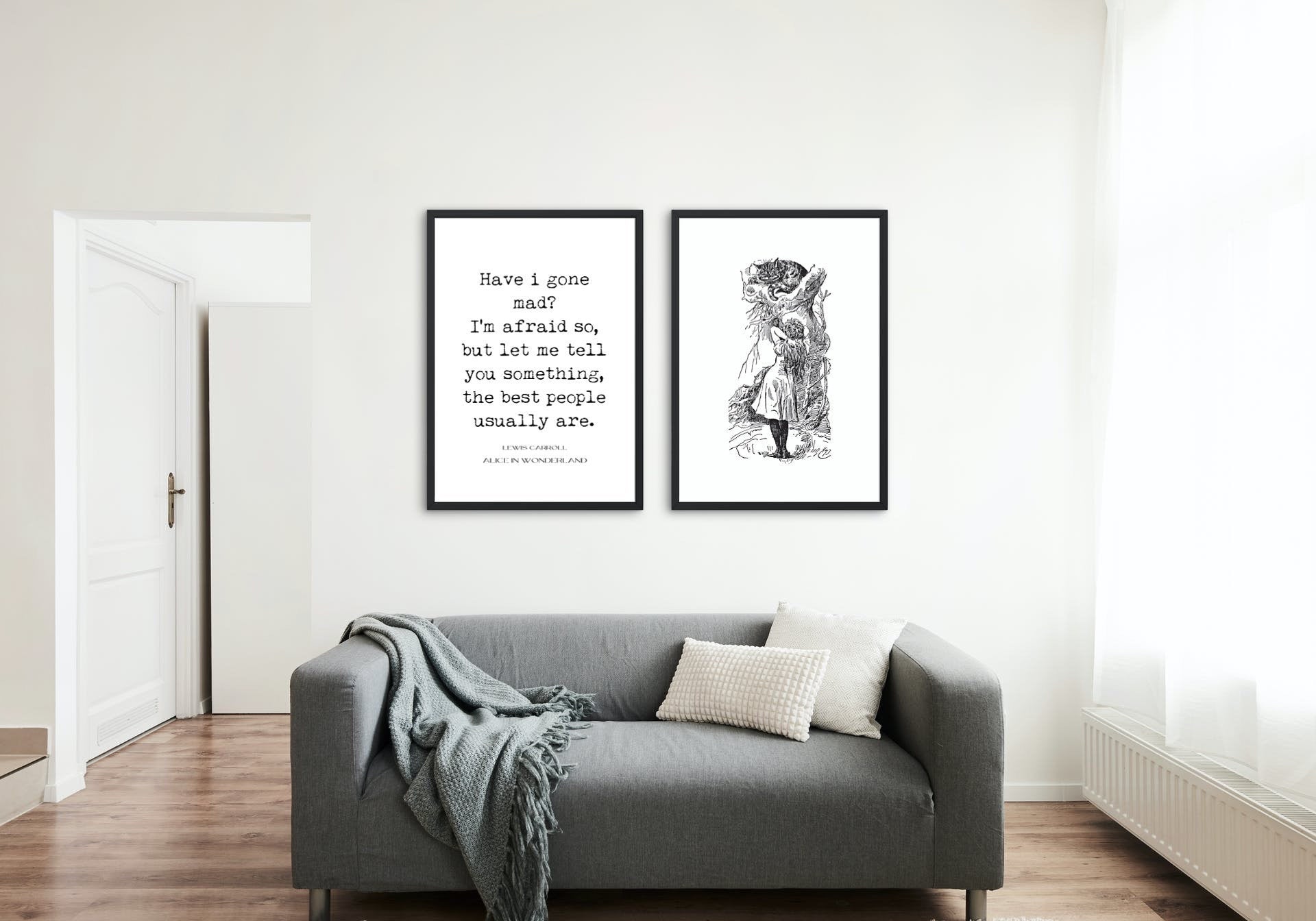 Alice in Wonderland Lewis Carroll Cheshire Cat Have I Gone Mad? Quote Print