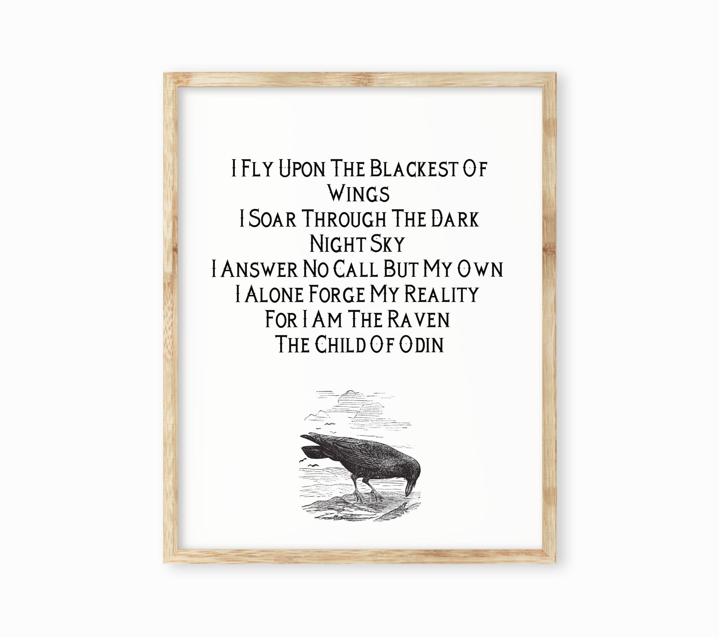 Norse Viking Poetry Child of Odin Wall Art Print, I Fly Upon The Blackest of Wings