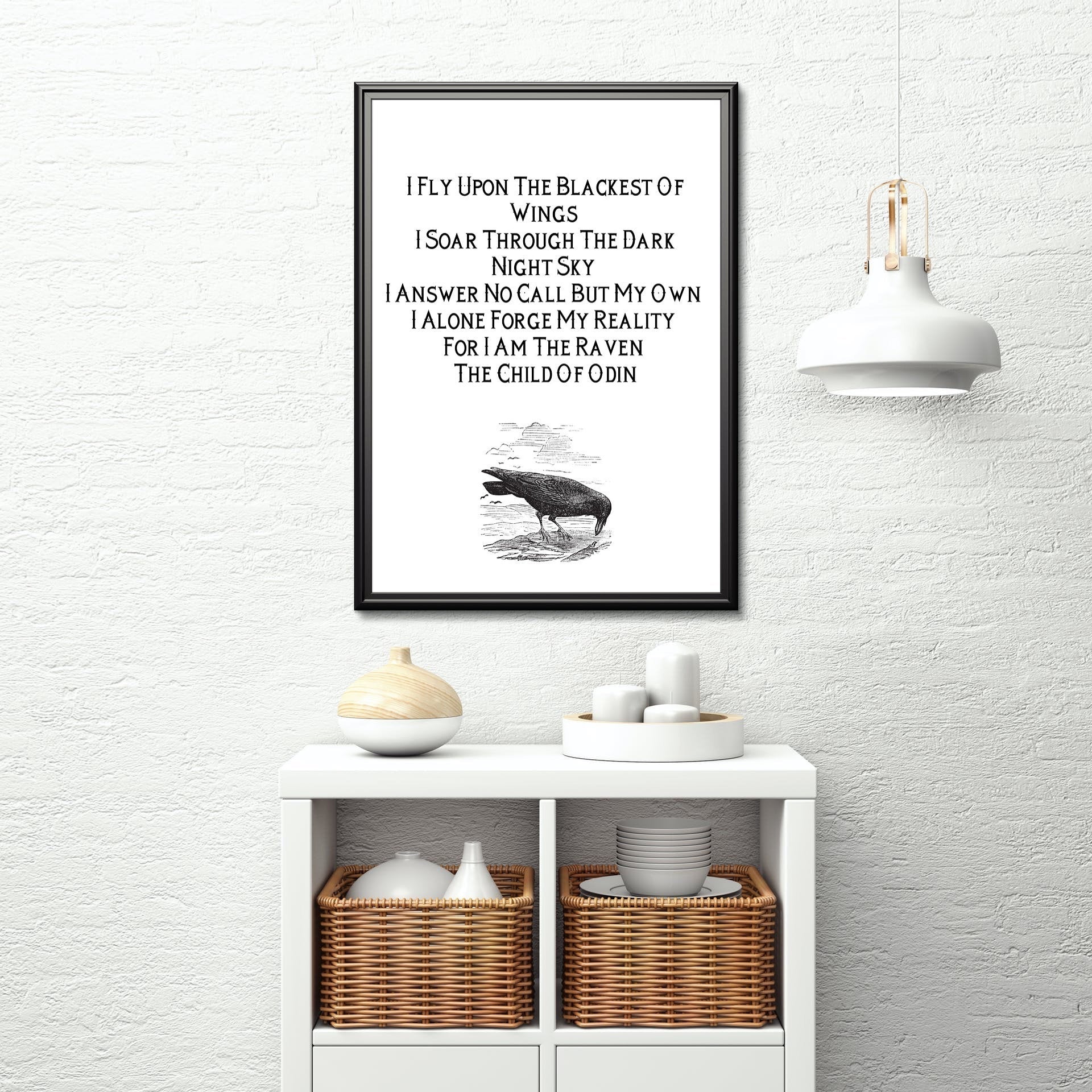 Norse Viking Poetry Child of Odin Wall Art Print, I Fly Upon The Blackest of Wings