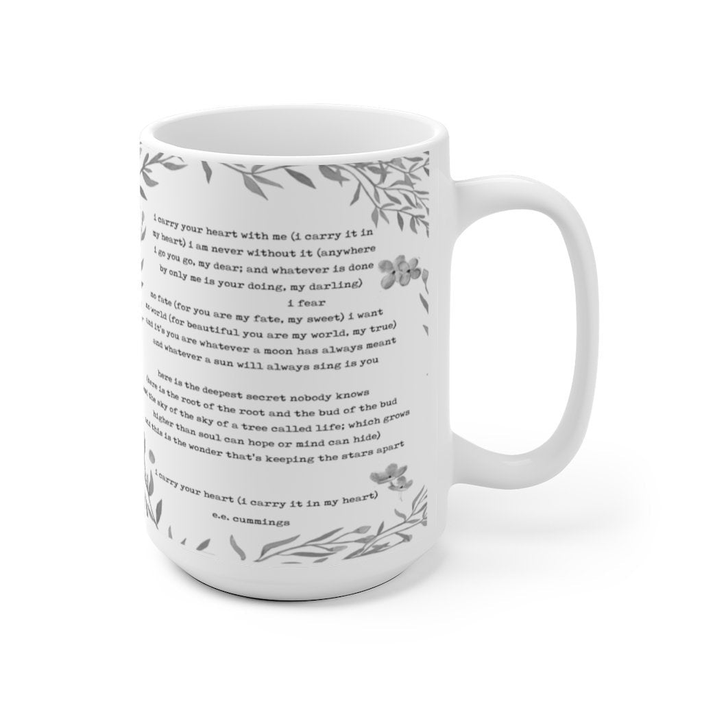 i carry your heart Coffee Mug, Anniversary Gift ee cummings Poem Tea Mug