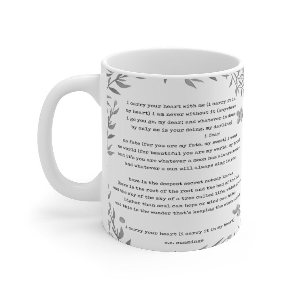i carry your heart Coffee Mug, Anniversary Gift ee cummings Poem Tea Mug