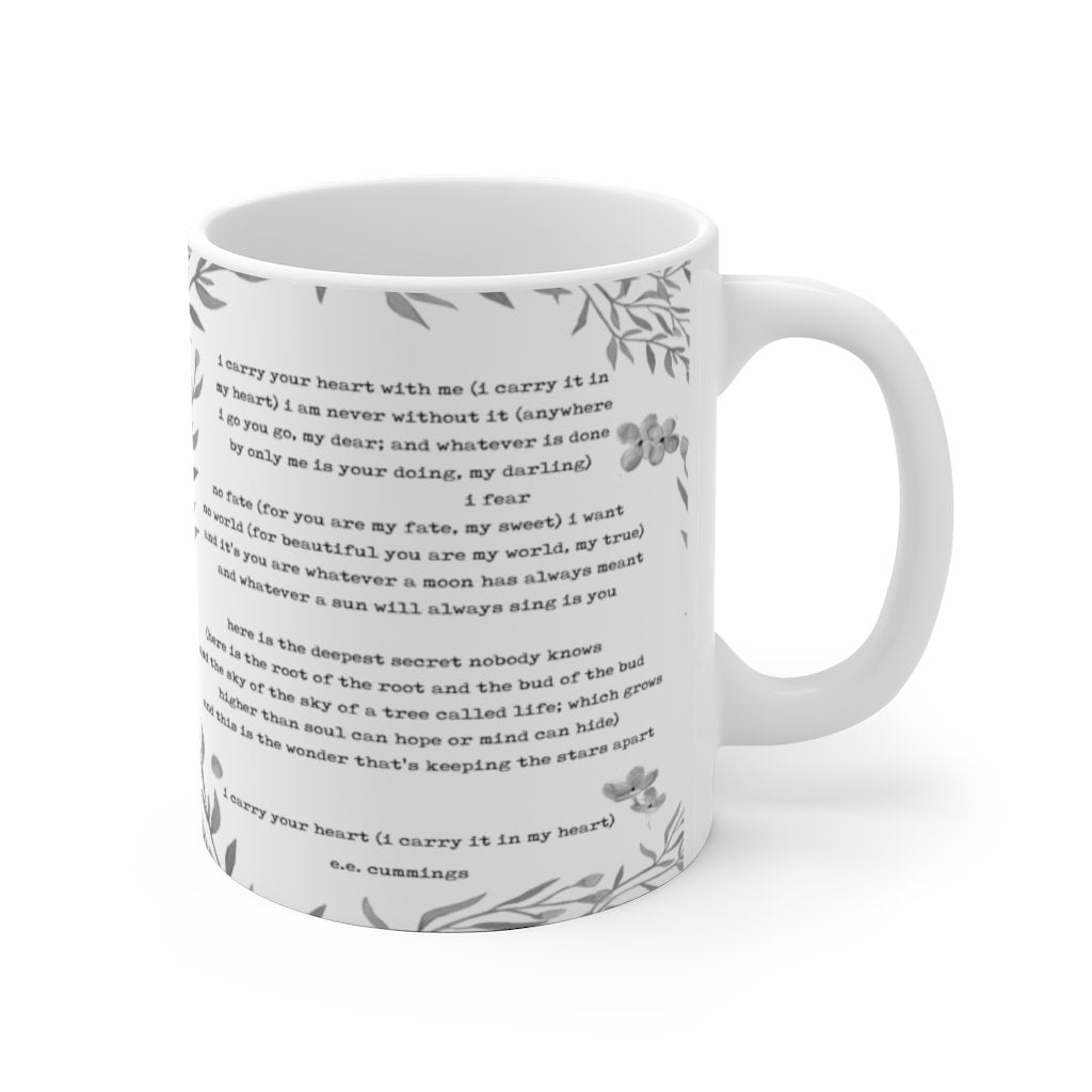 i carry your heart Coffee Mug, Anniversary Gift ee cummings Poem Tea Mug