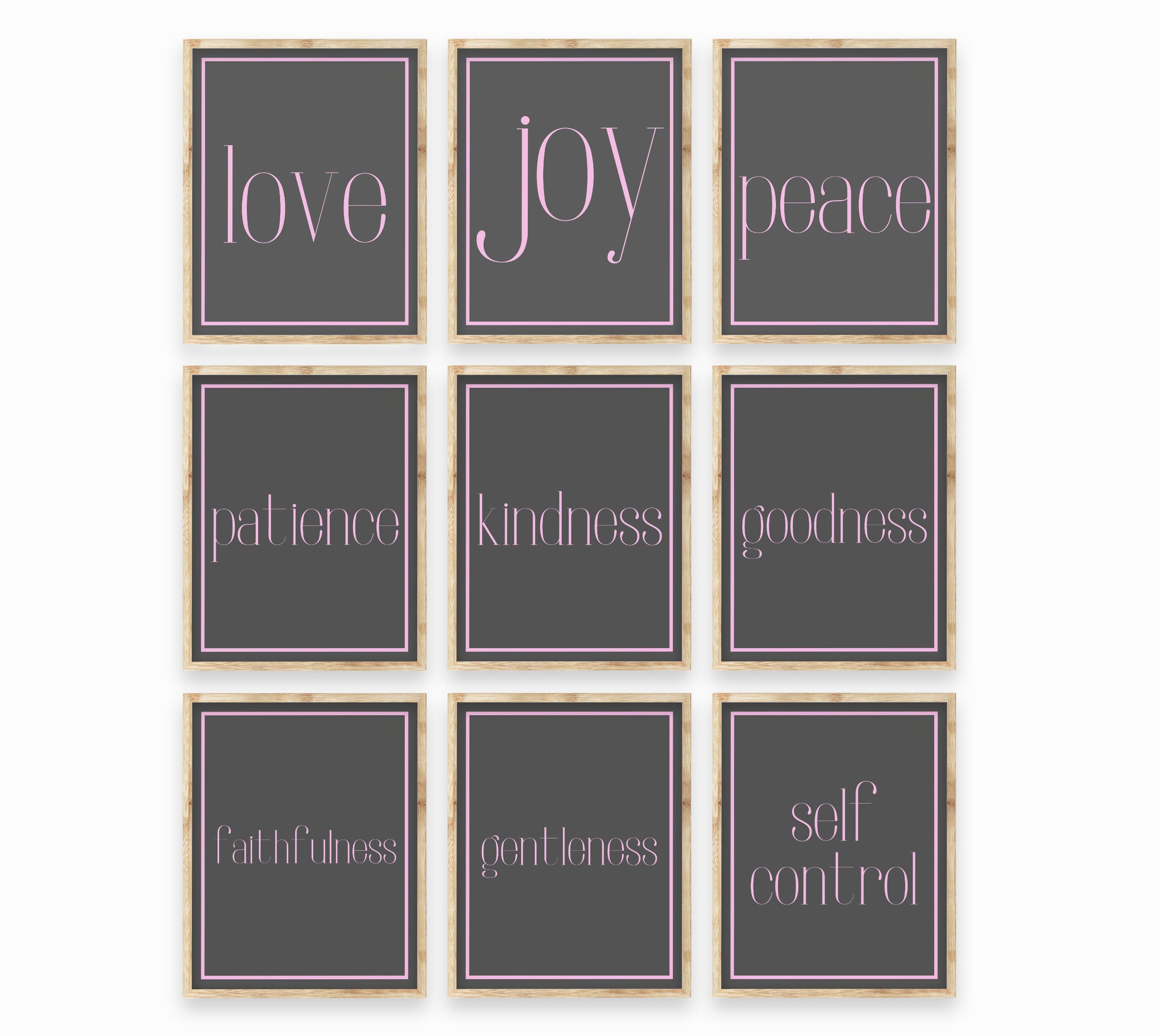 Love Joy Peace Print Set in Pink & Grey , Galatians 5