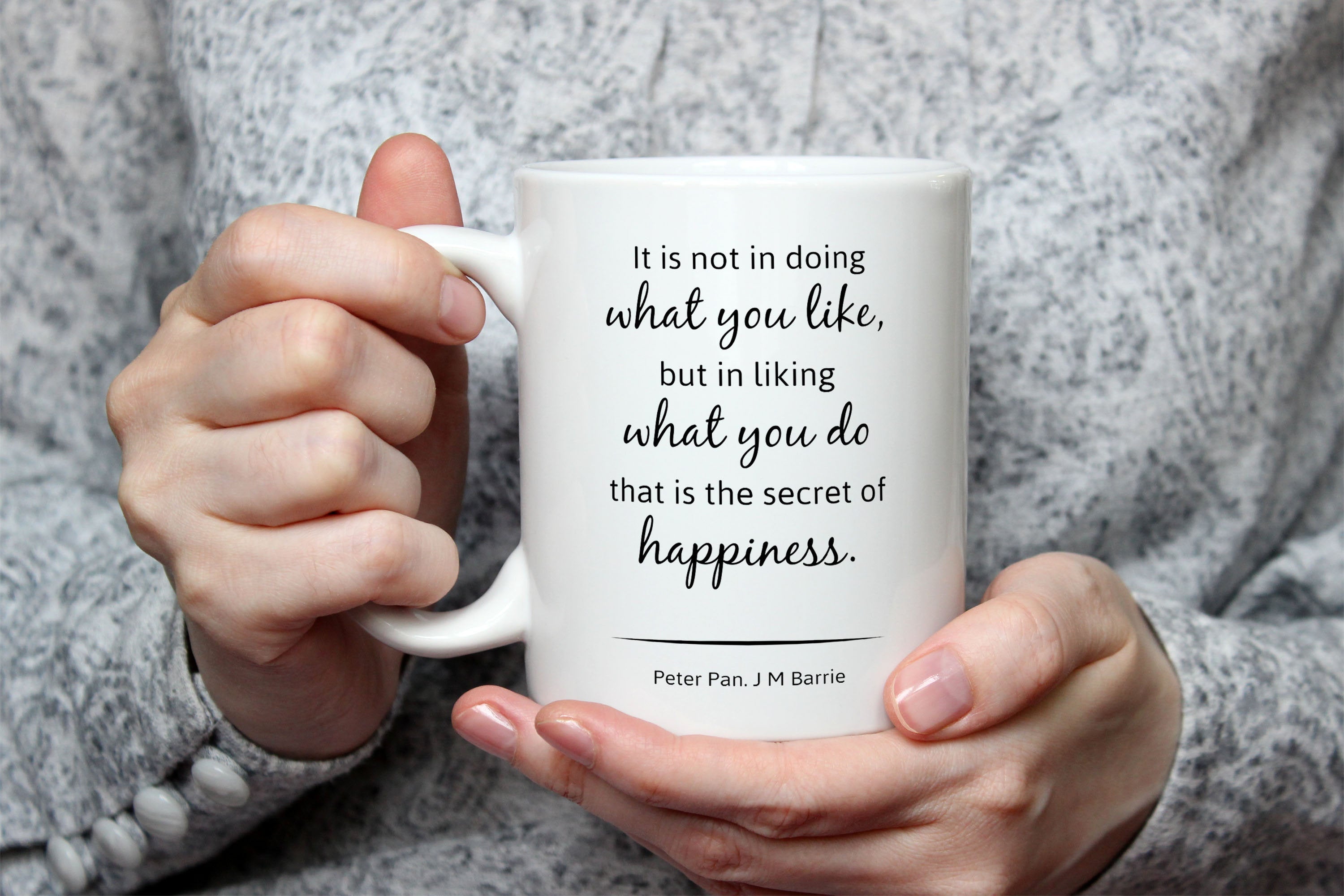 Peter Pan Quote Coffee Mug, Literary Mug, The Secret of Happiness Ceramic Tea Mug