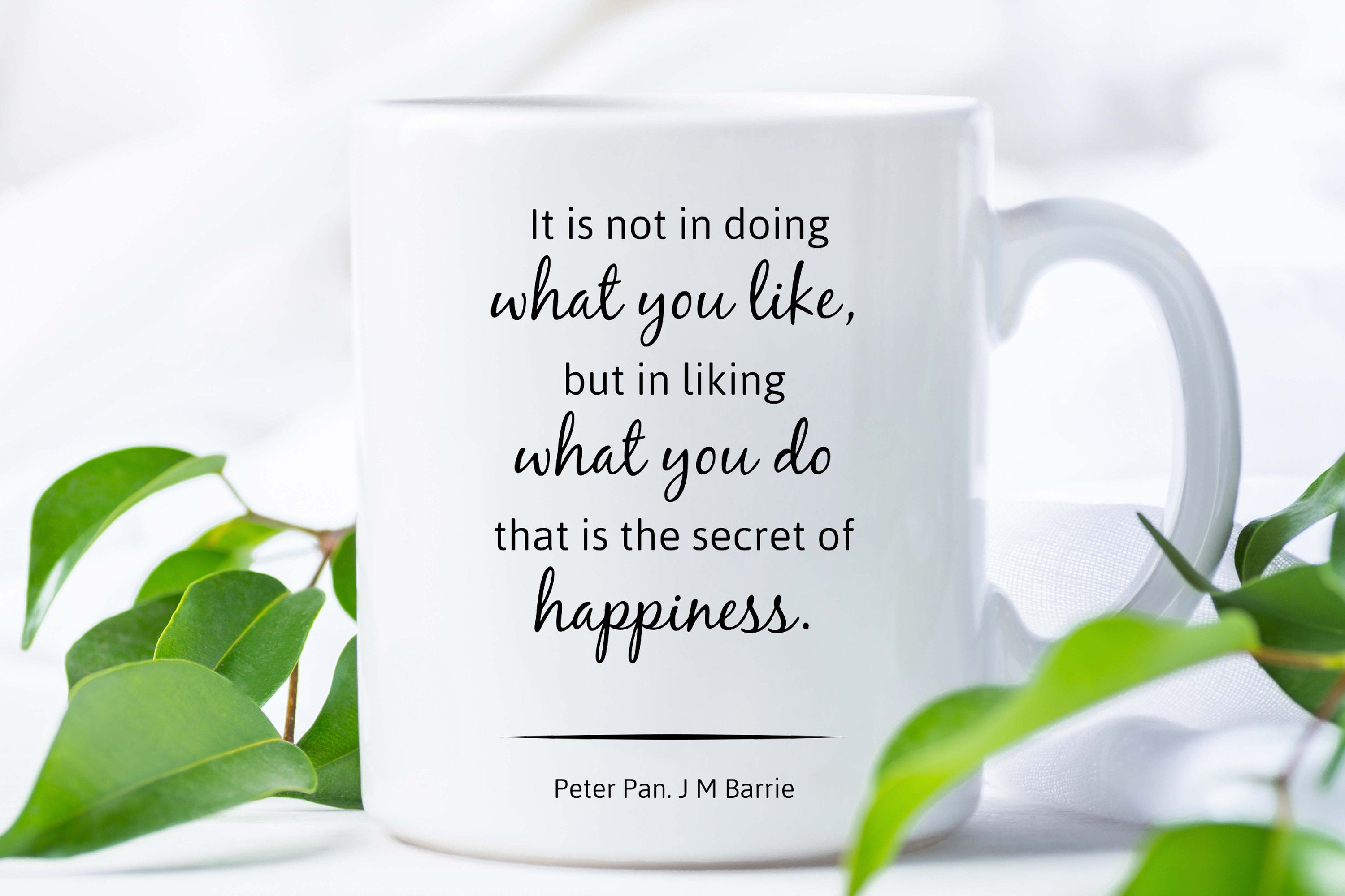 Peter Pan Quote Coffee Mug, Literary Mug, The Secret of Happiness Ceramic Tea Mug