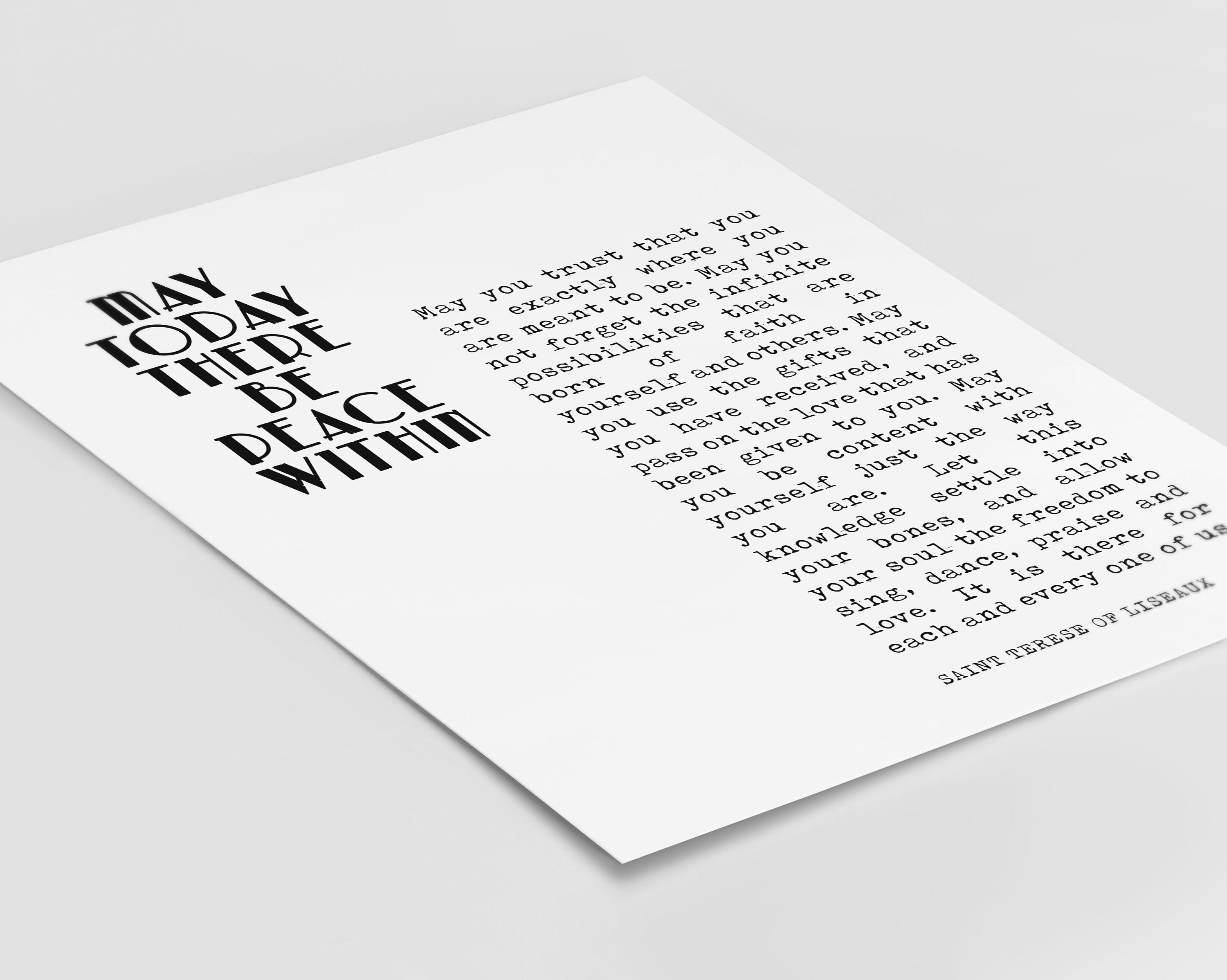 St Therese of Lisieux Peace Quote Print May Today There Be Peace Within