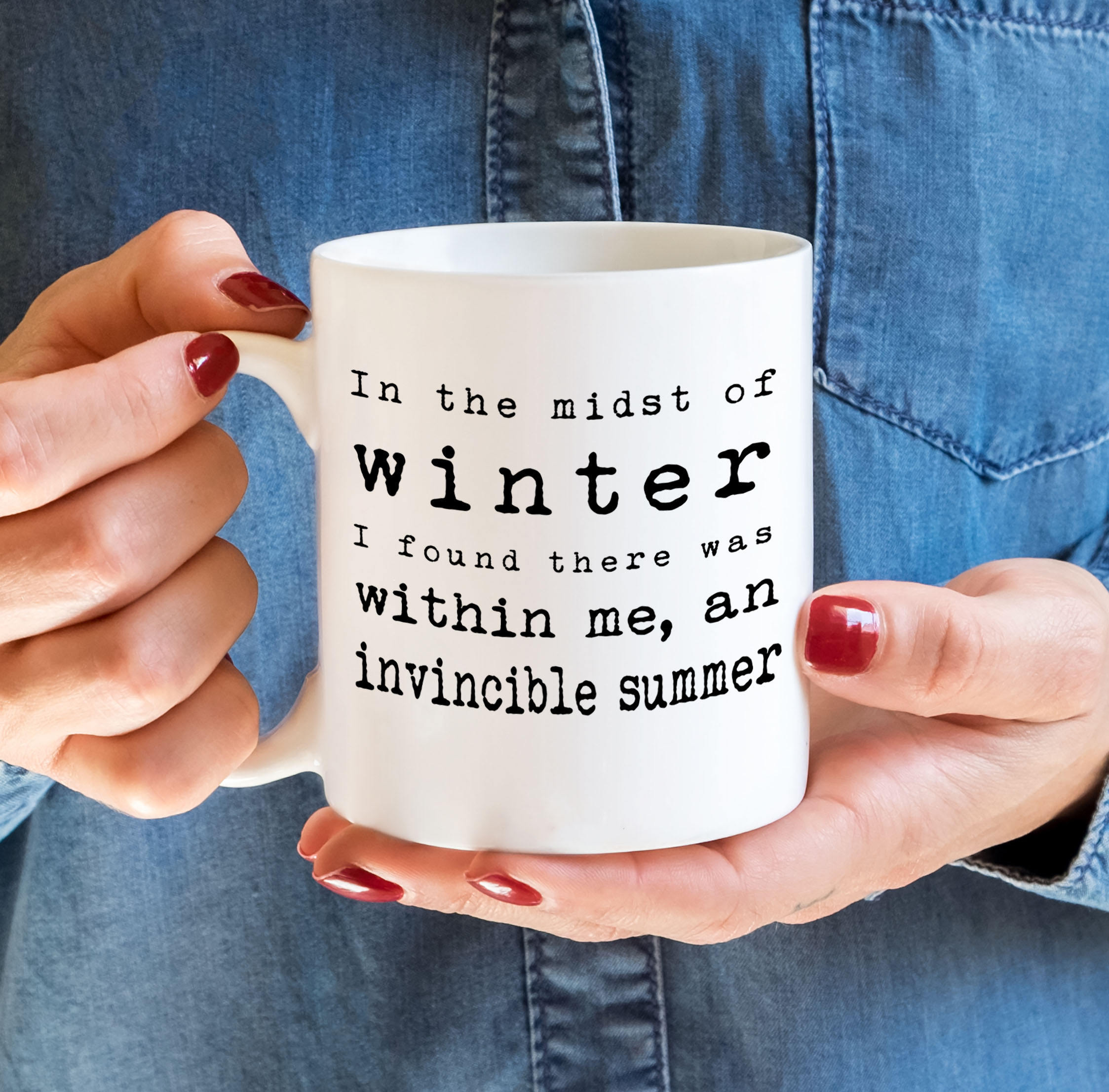 Invincible Summer Coffee Mug, Albert Camus Quote Inspirational Tea Mug