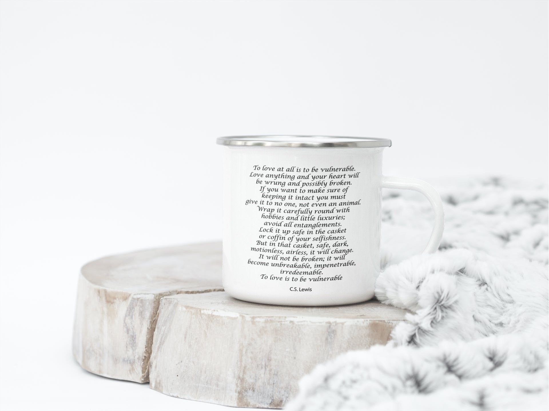 CS Lewis Quote Enamel Coffee Mug, To Love Is To Be