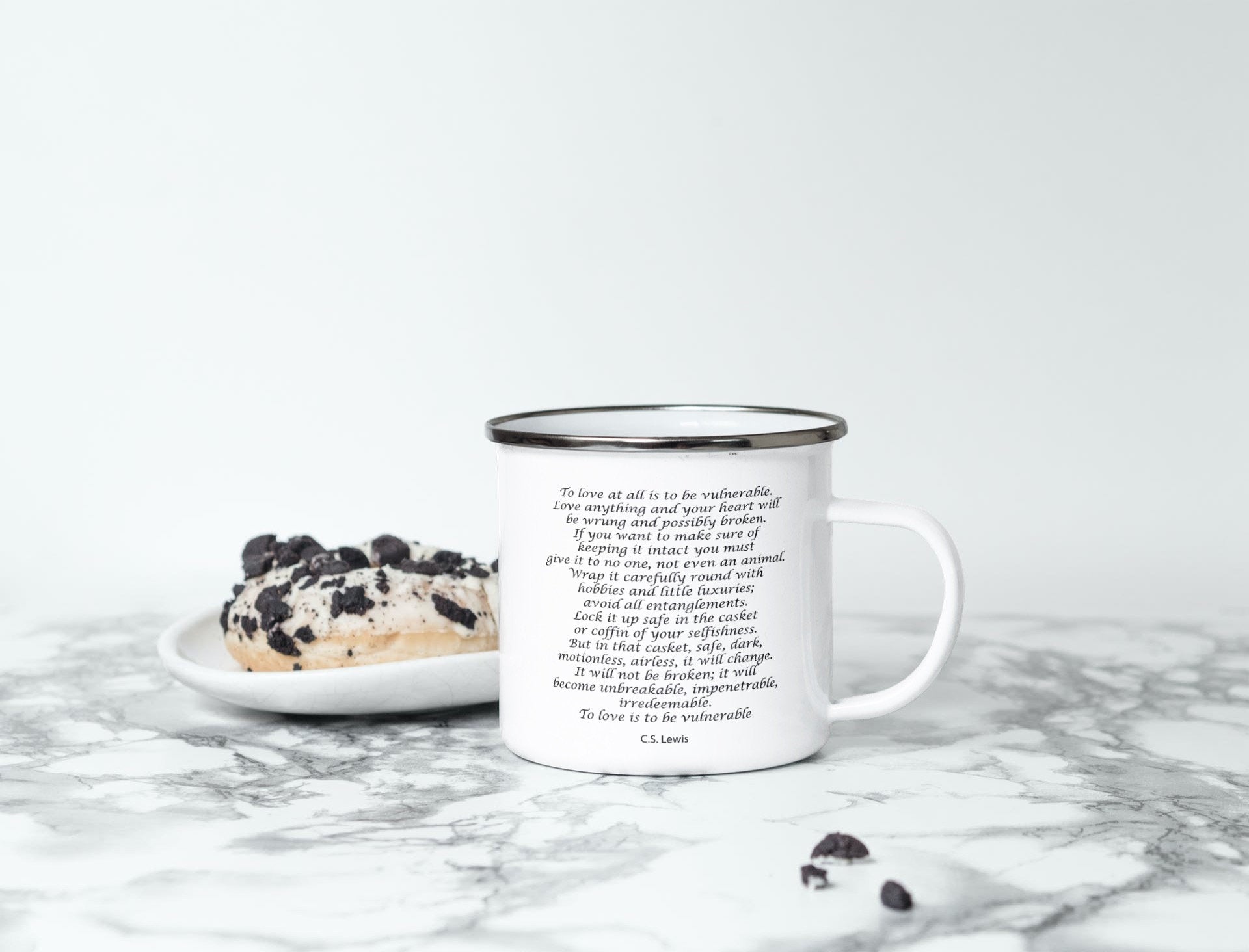 CS Lewis Quote Enamel Coffee Mug, To Love Is To Be