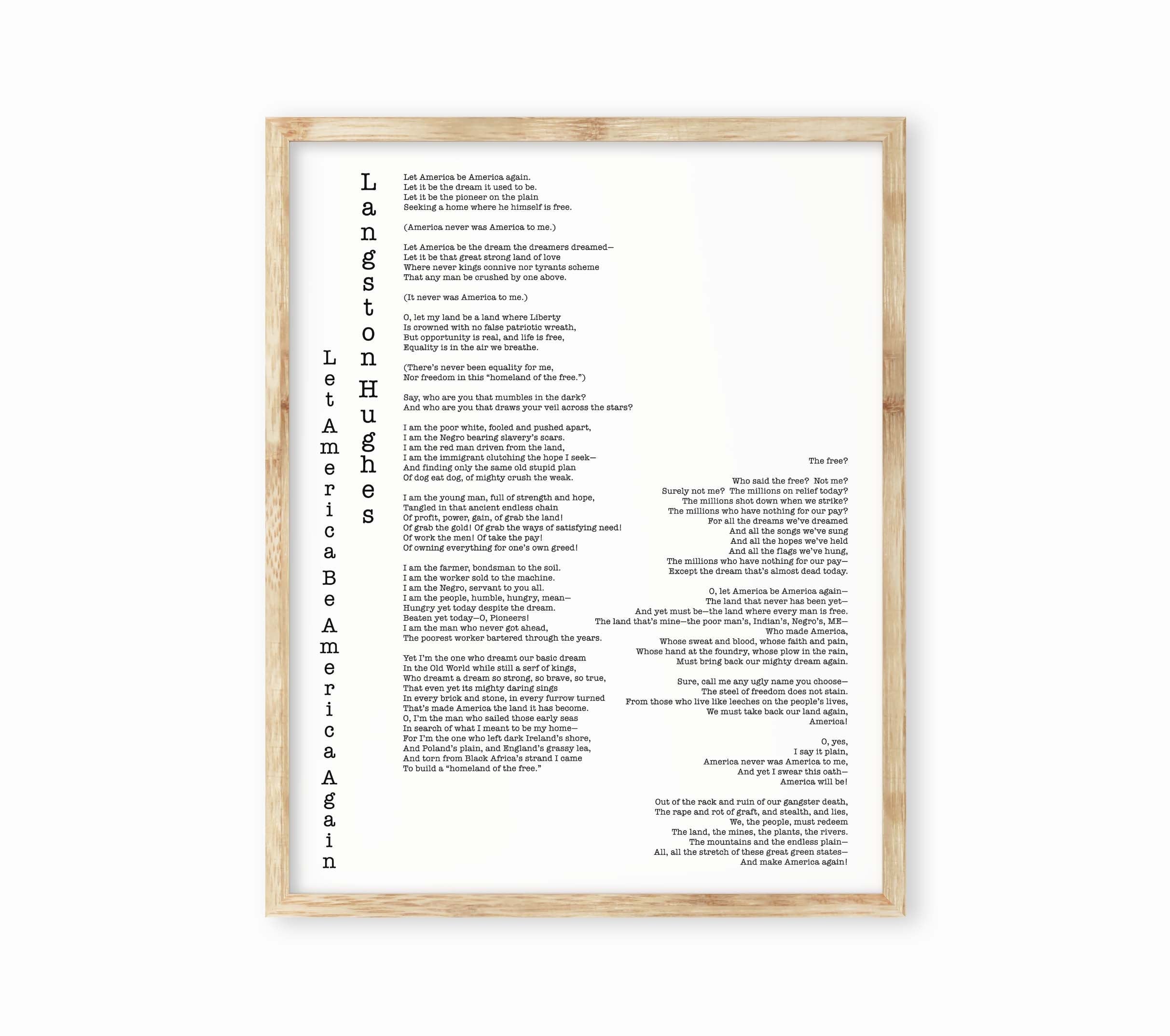 America Poem, Langston Hughes Print