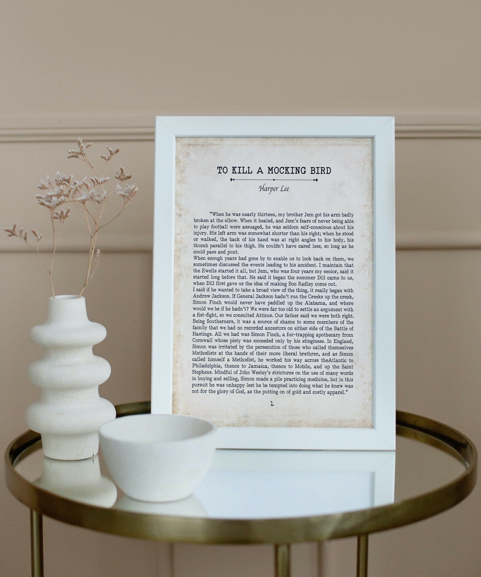 To Kill a Mockingbird Book Page Inspirational Wall Art, Harper Lee Vintage Style Print Wall Decor, First Chapter Opening Lines
