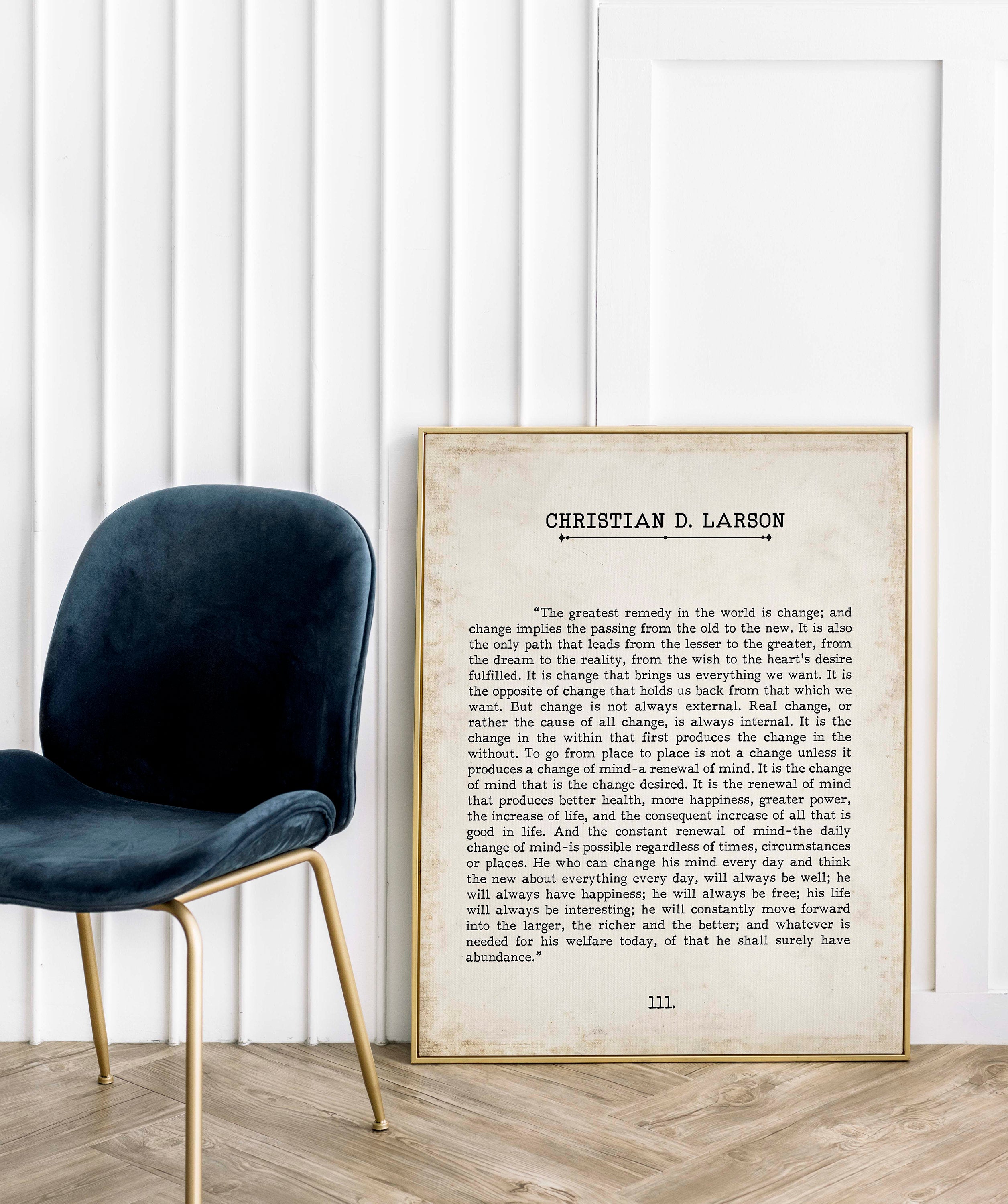 Christian D. Larson Change Quote Book Page Inspirational Wall Art, The Greatest Remedy In The World Is Change Vintage Style Print Wall Decor