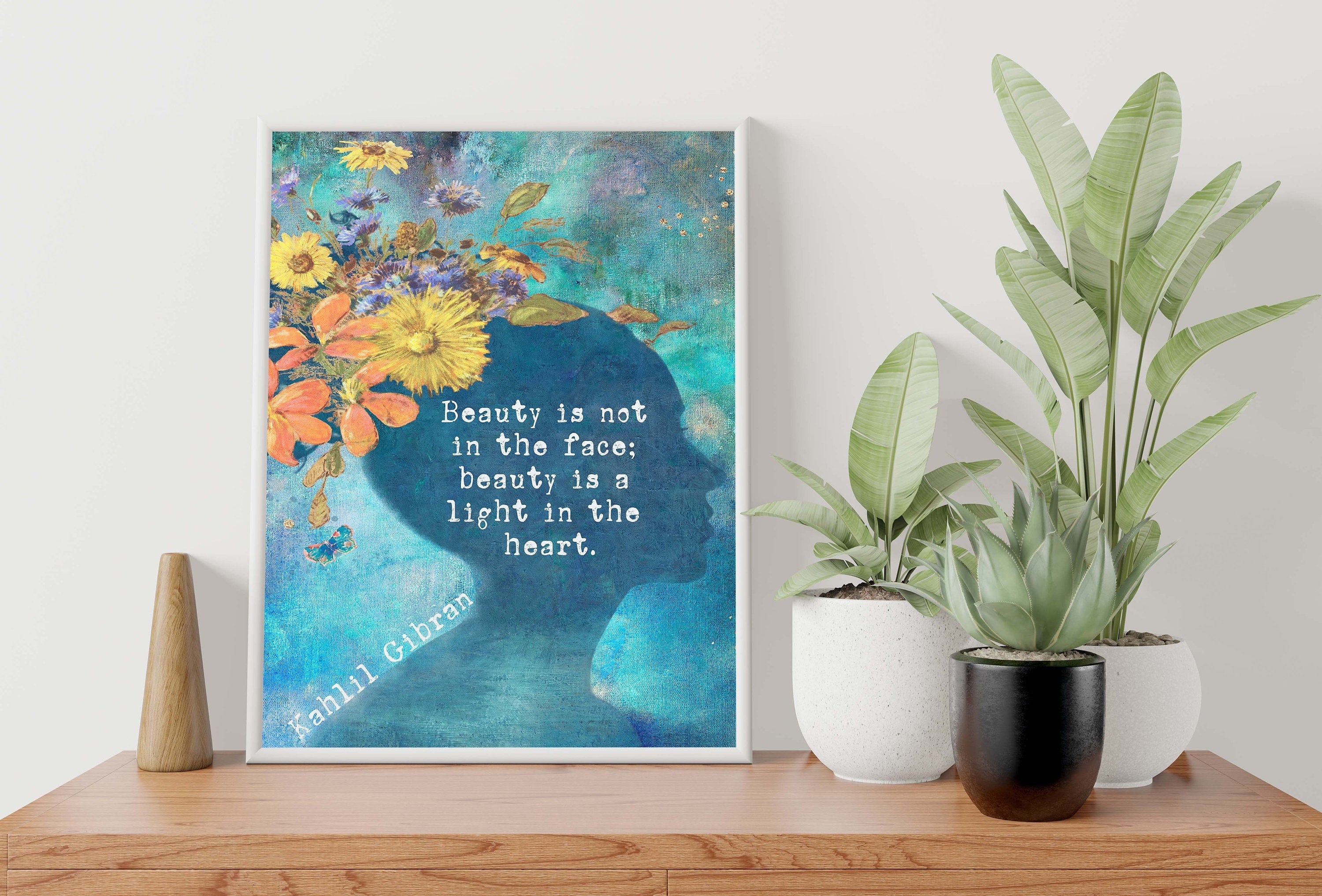 Kalil Gibran Beauty Quote Wall Art Print Fine Art for Living Room Unframed, Beauty Is Not In The Face Beauty Is A Light In The Heart