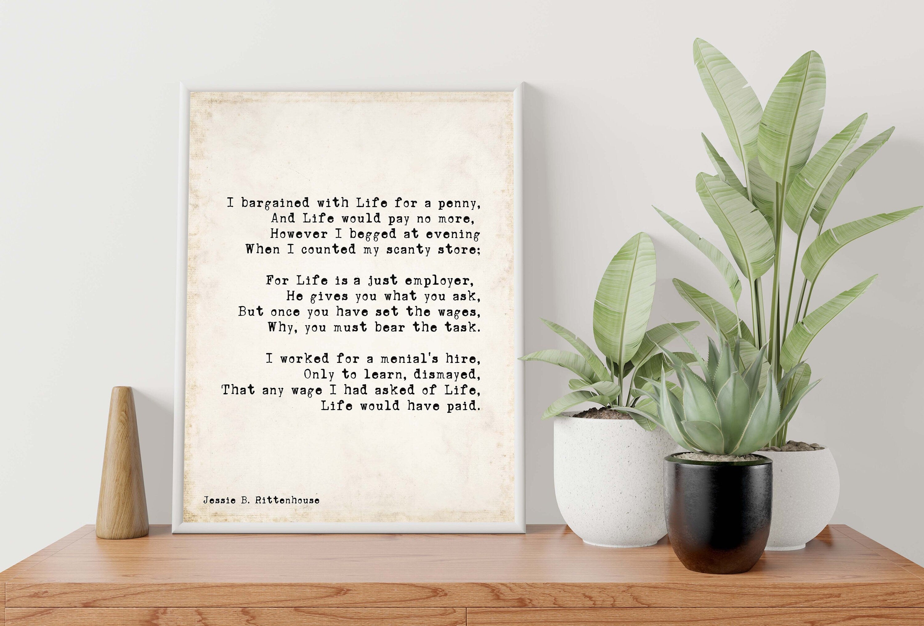 I Bargained With Life For a Penny Poem Motivational Poster Positive Wall Art, Large Vintage Style Wall Art Quote Print Unframed