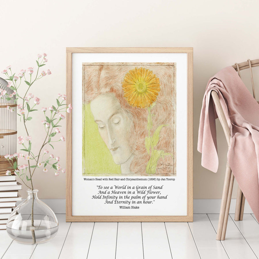 William Blake Grain of Sand Quote, Jan Toorop Fine Art Print - Woman with Chrysanthemum