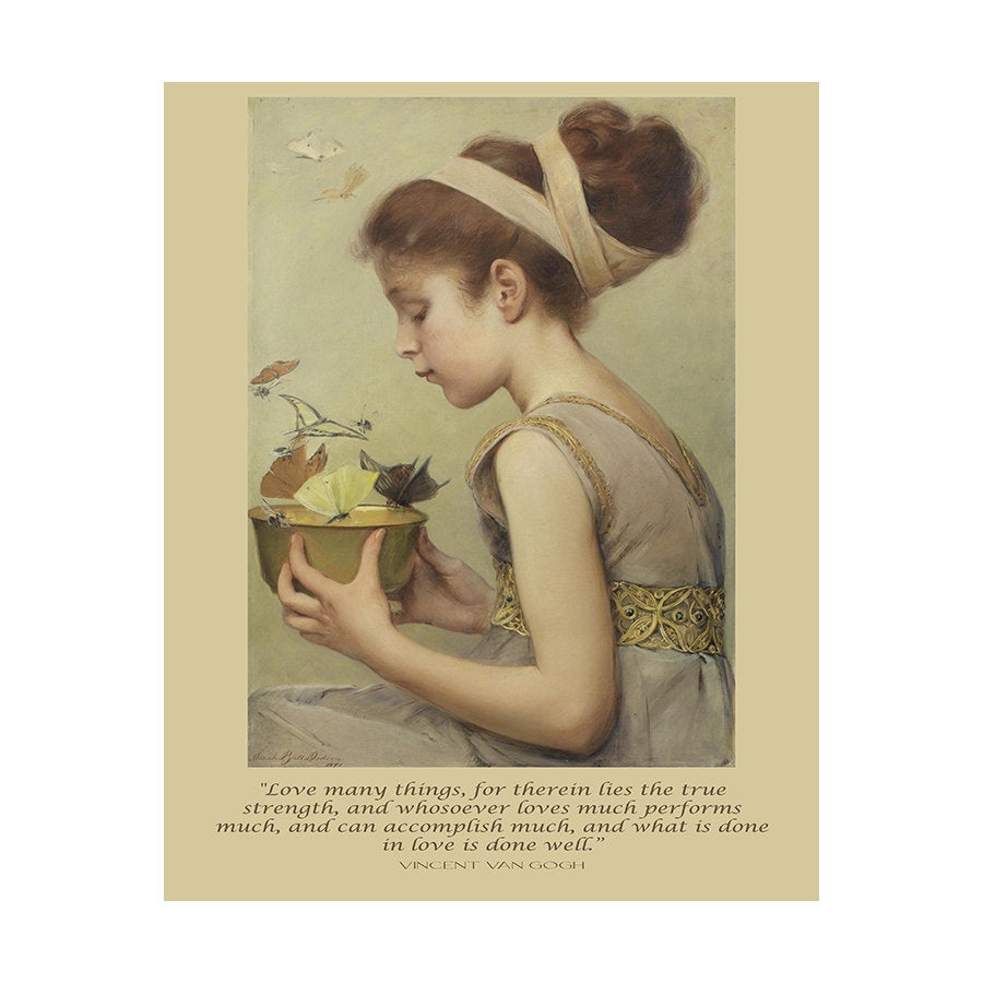 Vincent Van Gogh Quote - Sarah Dodson Fine Art Prints - Girl with Butterflies, Love many things