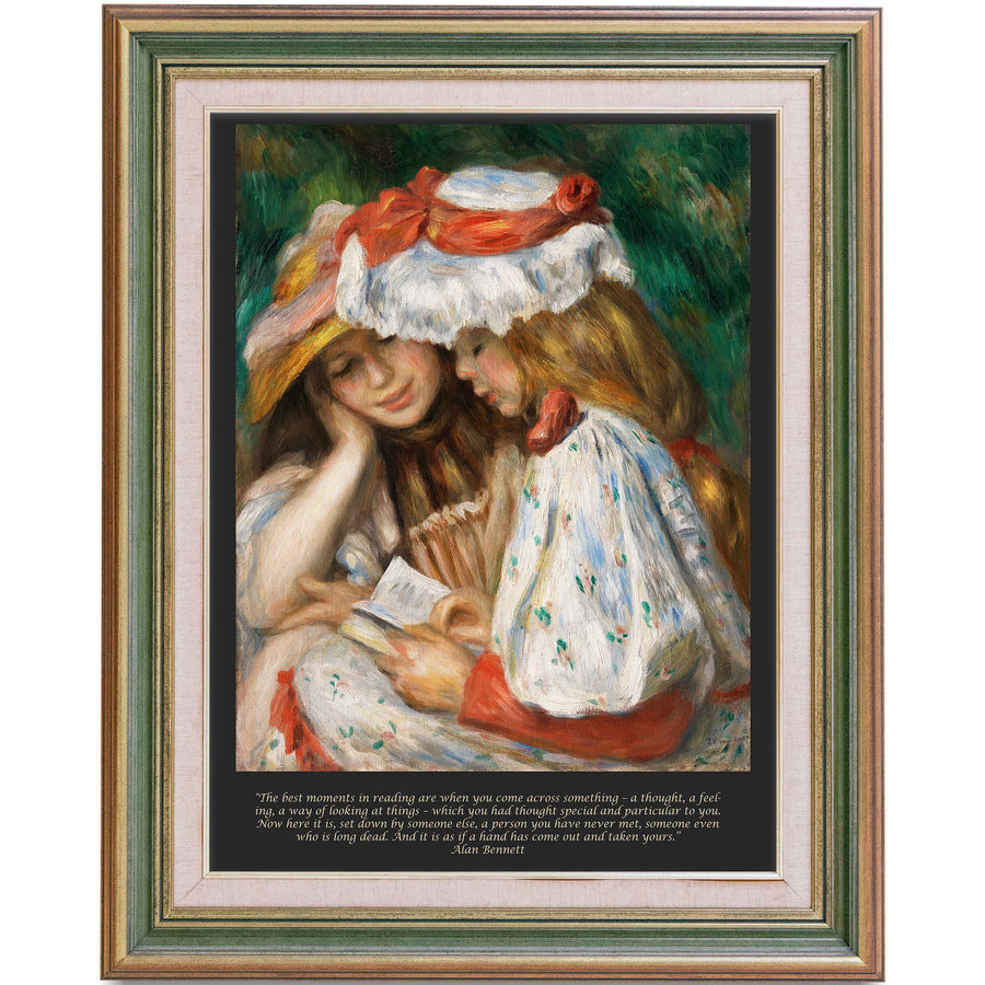 Inspirational Quote with Renoir Fine Art Prints - Two Girls Reading, Best moments in reading - Unframed