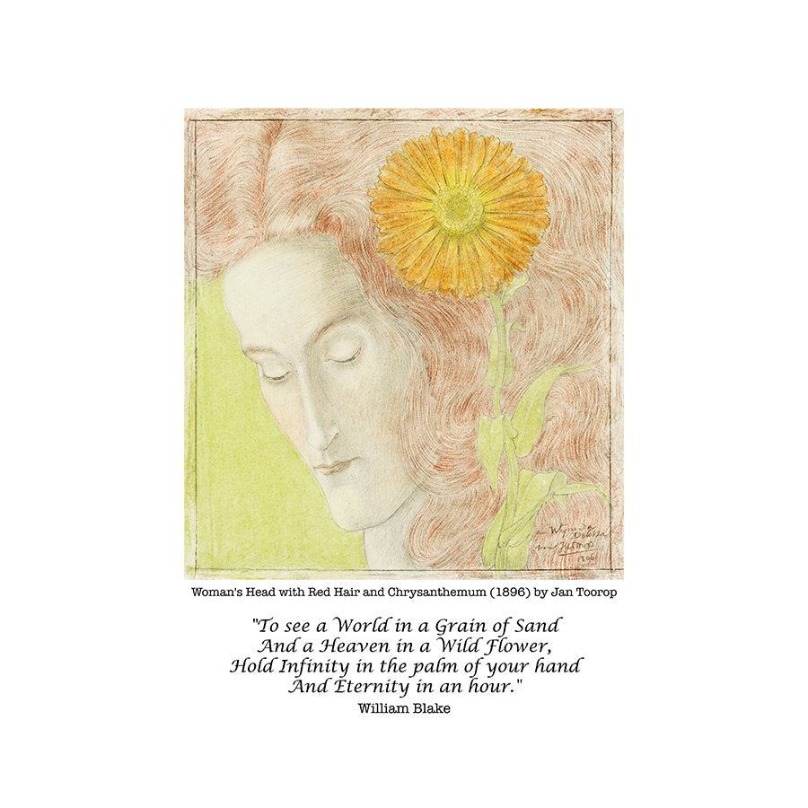 William Blake Grain of Sand Quote, Jan Toorop Fine Art Print - Woman with Chrysanthemum